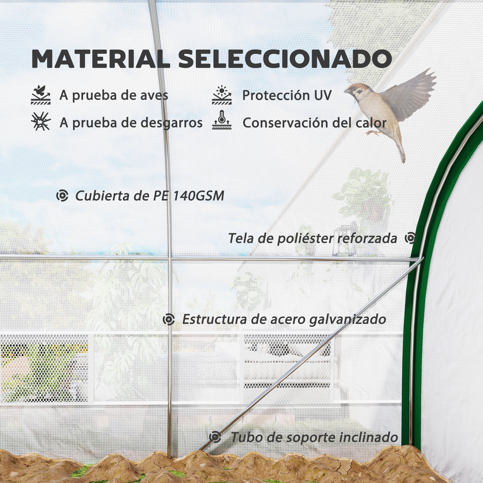 Outsunny Invernadero de Exterior 6x3x2 m, Invernadero de Túnel con Puerta Enrollable, 8 Ventanas de Malla, Cubierta PE 140g/m², Marco de Acero Galvanizado, Anti-UV, para Cultivos, Plantas, Blanco