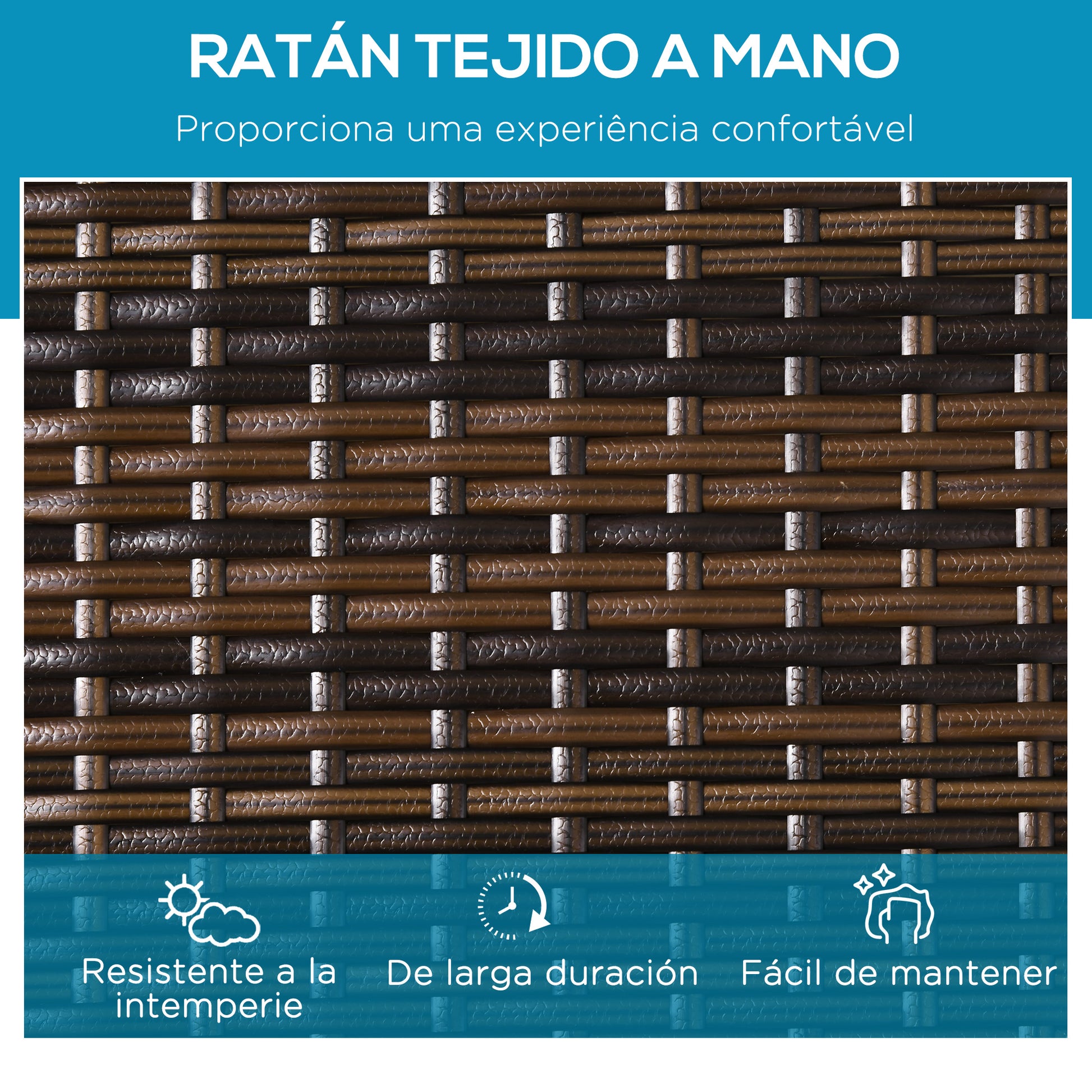 Outsunny Conjunto de 2 Tumbonas de Jardín Tumbonas de Ratán Reclinable en 5 Posiciones Cubierta Impermeable Carga 120 kg 196x60x22 cm Marrón