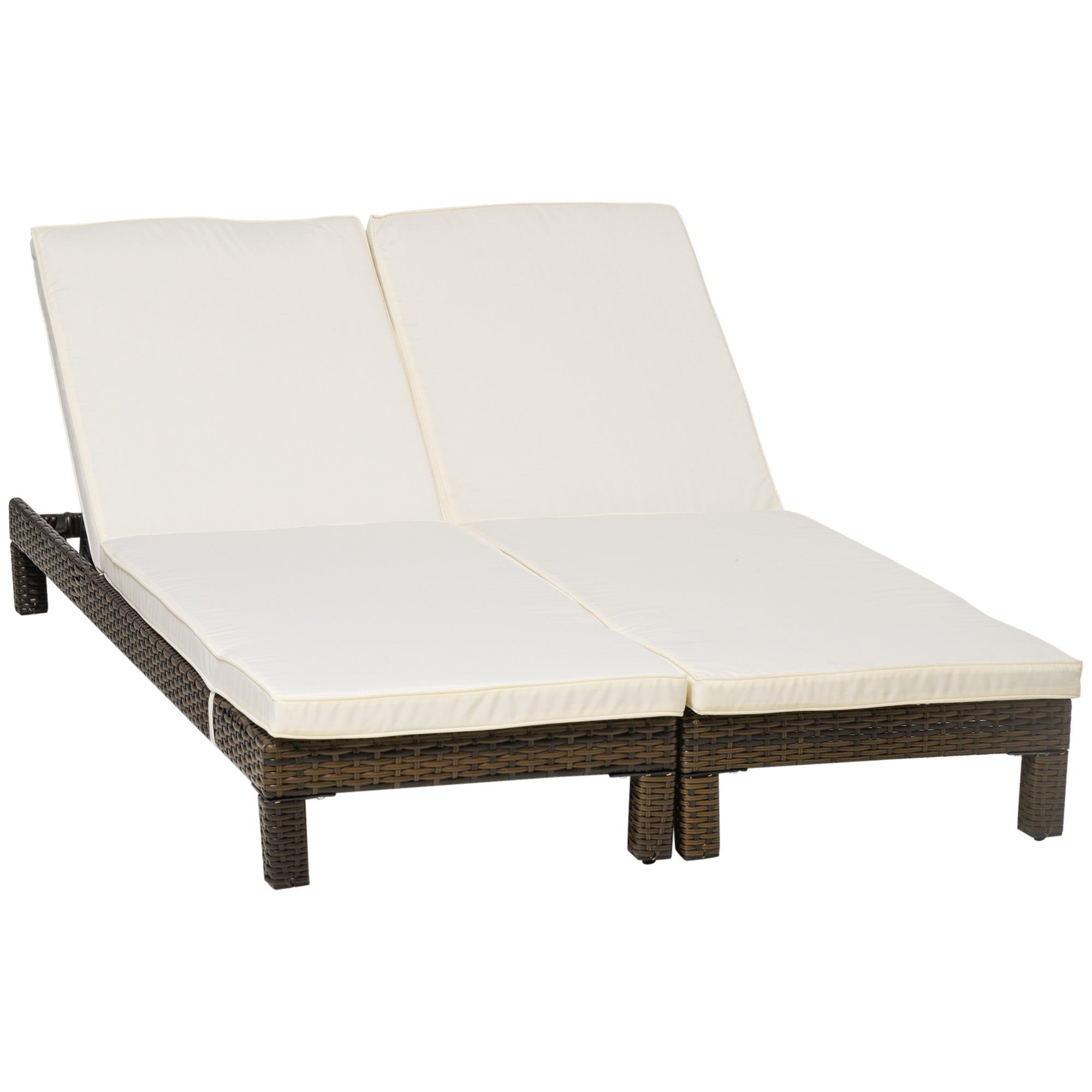 Outsunny Conjunto de 2 Tumbonas de Jardín Tumbonas de Ratán Reclinable en 5 Posiciones Cubierta Impermeable Carga 120 kg 196x60x22 cm Marrón