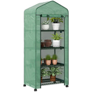 Outsunny Invernadero de Exterior con 4 Estantes y Ruedas, Invernadero de Jardín con Puerta Enrollable, Marco de Acero y Cubierta PE 140g/㎡ Anti-UV, Impermeable para Terraza, Patio, 70x50x165 cm, Verde