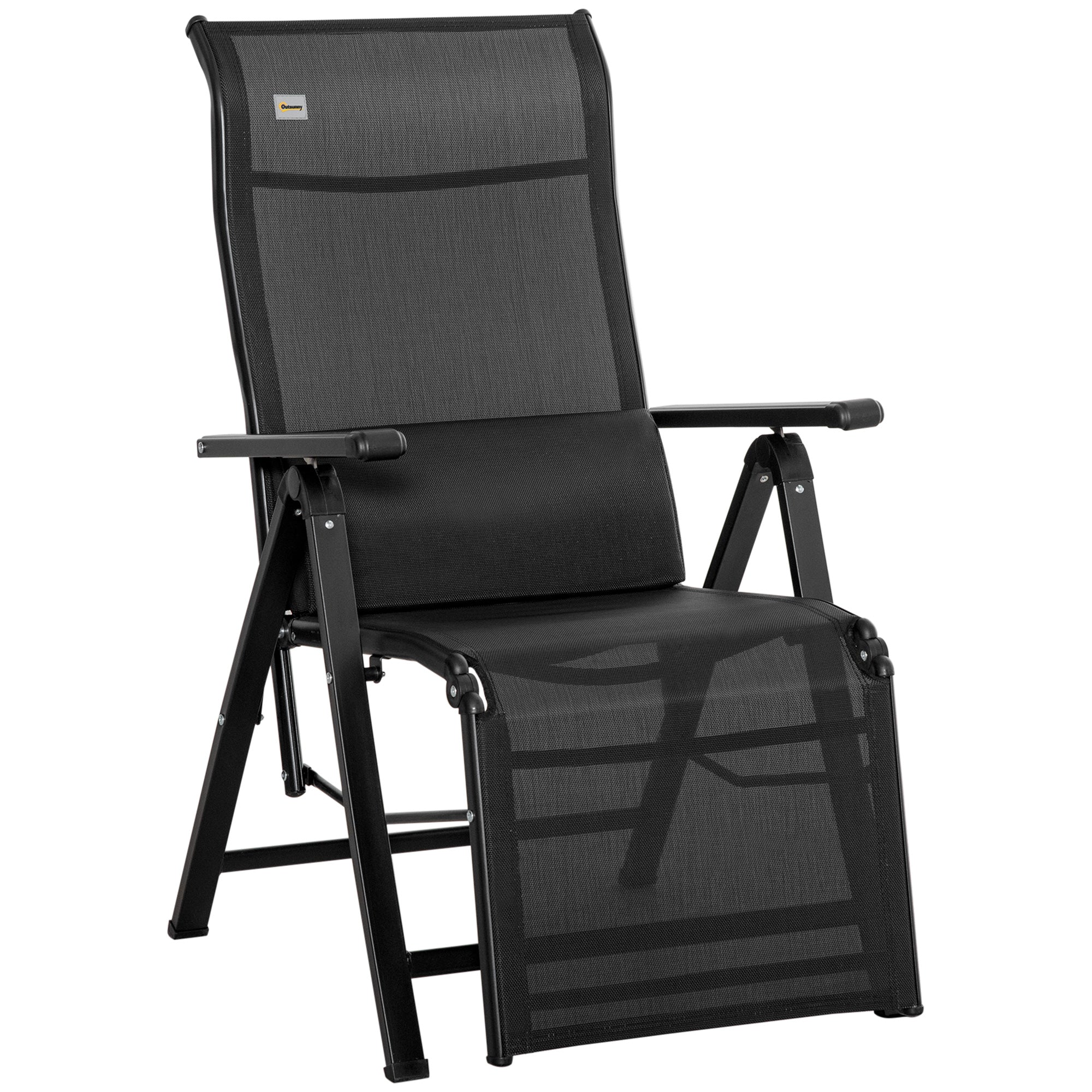 Outsunny Tumbona Plegable de Jardín, Tumbona Gravedad Cero con Respaldo Ajustable en 9 Posiciones, con Cojín, para Terraza, Piscina, Playa, Carga 150 kg, 70x65x111 cm, Negro