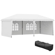 Outsunny Carpa Plegable 6x3 m, Pop-up, con 4 Laterales Desmontables, Cenador de Jardín con 2 Ventanas Visibles, Bolsa de Transporte, Impermeable, Anti-UV, Gazebo para Camping, Fiestas, Exterior Blanco