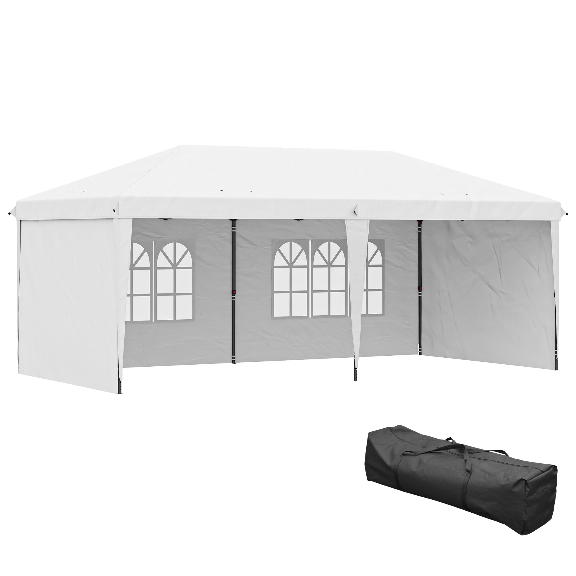Outsunny Carpa Plegable 6x3 m, Pop-up, con 4 Laterales Desmontables, Cenador de Jardín con 2 Ventanas Visibles, Bolsa de Transporte, Impermeable, Anti-UV, Gazebo para Camping, Fiestas, Exterior Blanco