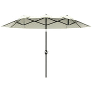 Outsunny Sombrilla Doble 2,95x1,52 m Sombrilla Terraza Exterior con Inclinación de 45° Manivela Manual y 3 Orificios de Ventilación Sombrilla Grande para Terraza Playa Piscina Beige