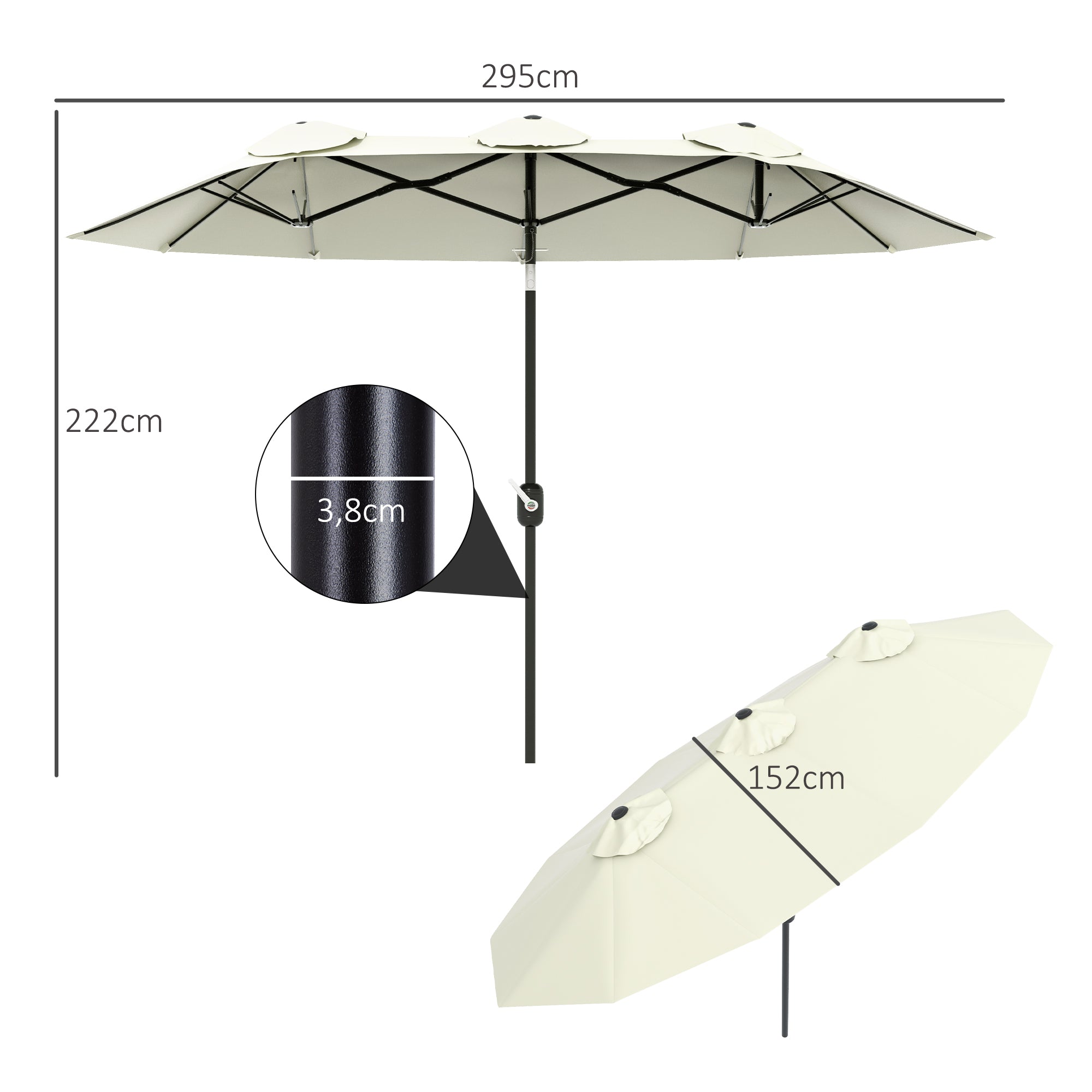 Outsunny Sombrilla Doble 2,95x1,52 m Sombrilla Terraza Exterior con Inclinación de 45° Manivela Manual y 3 Orificios de Ventilación Sombrilla Grande para Terraza Playa Piscina Beige