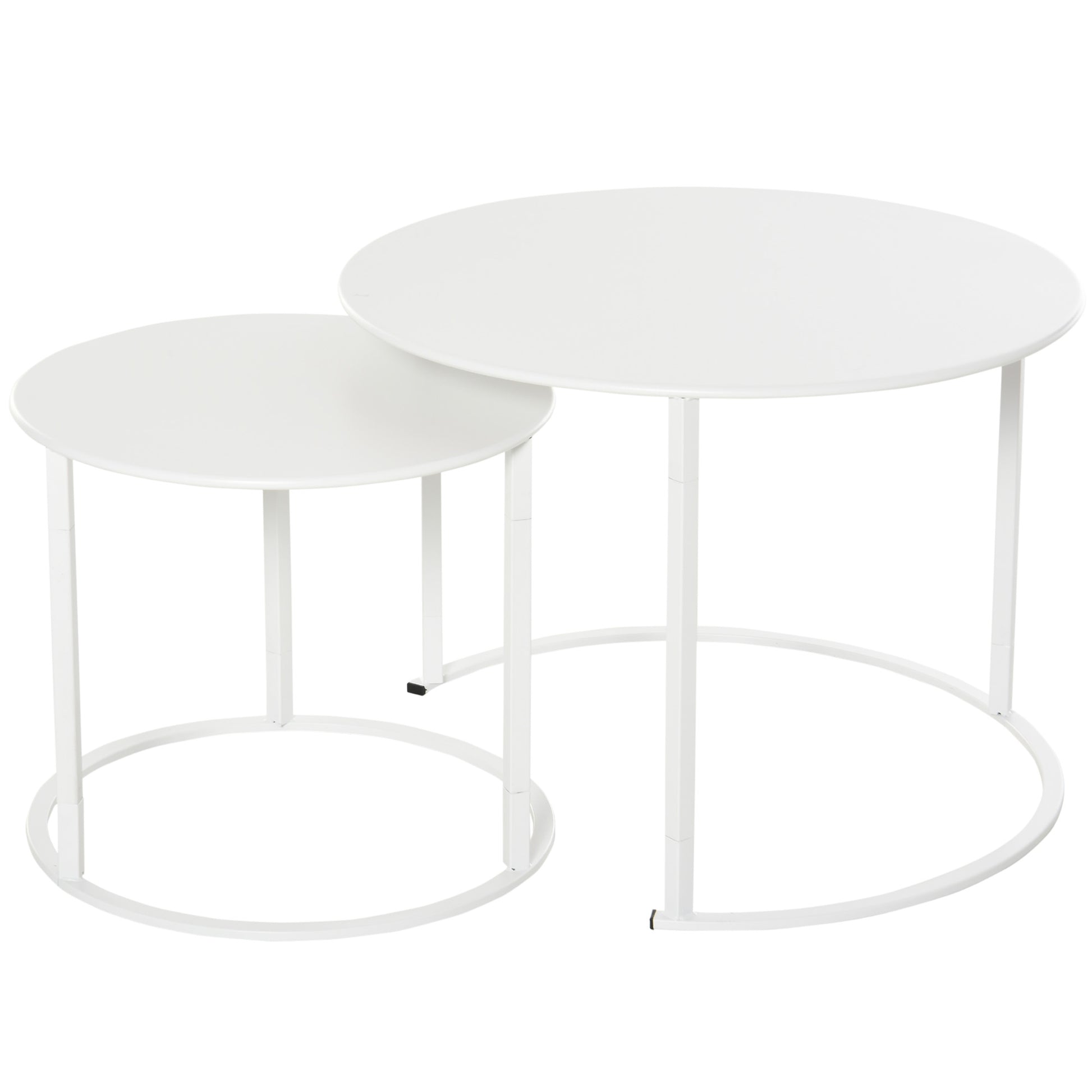 Outsunny Juego de 2 Mesas de Café Ø70x50 cm y Φ50x43 cm Mesitas Auxiliares Redondas de Metal para Jardín Salón Domitorio Carga Máxima de 25 kg Blanco