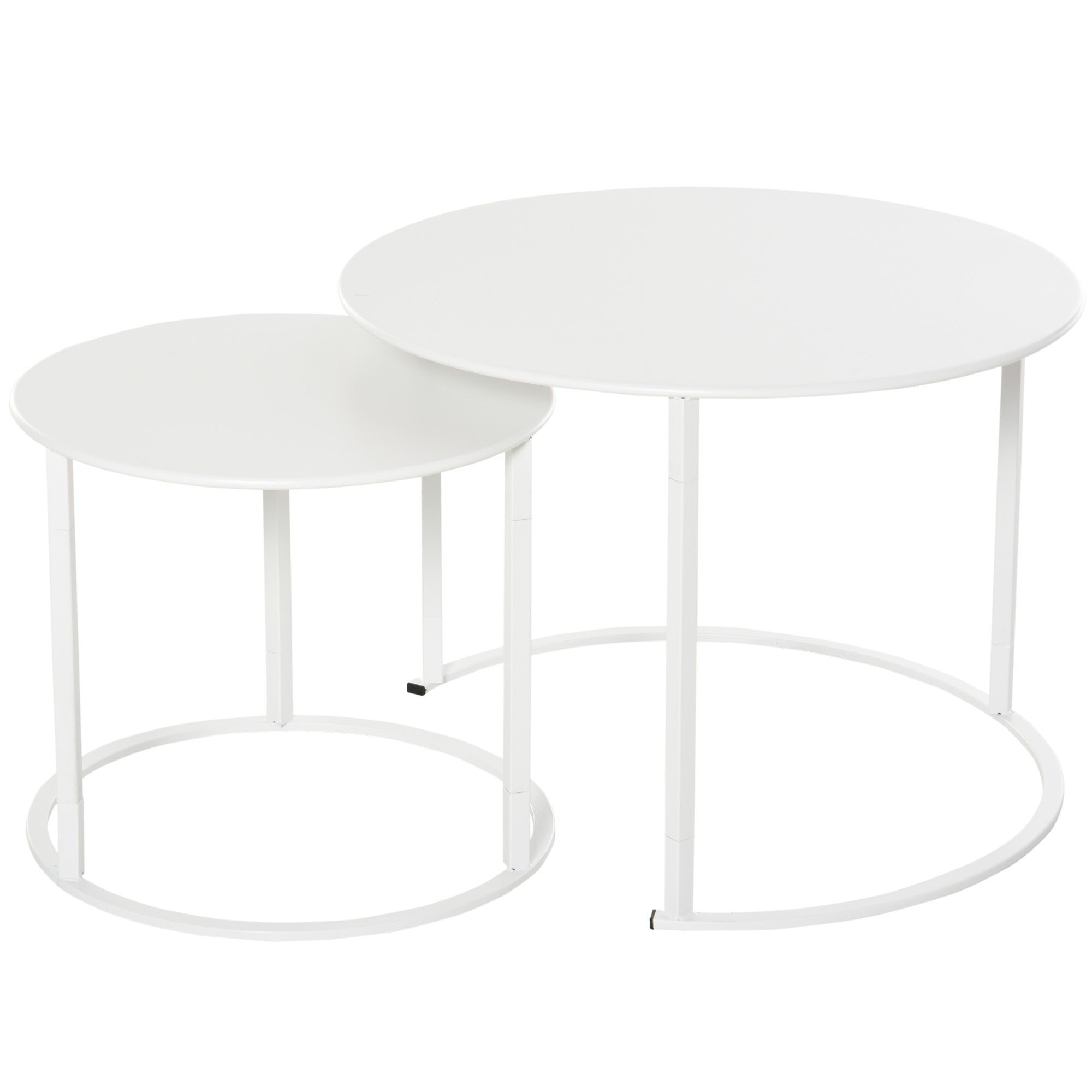 Outsunny Juego de 2 Mesas de Café Ø70x50 cm y Φ50x43 cm Mesitas Auxiliares Redondas de Metal para Jardín Salón Domitorio Carga Máxima de 25 kg Blanco