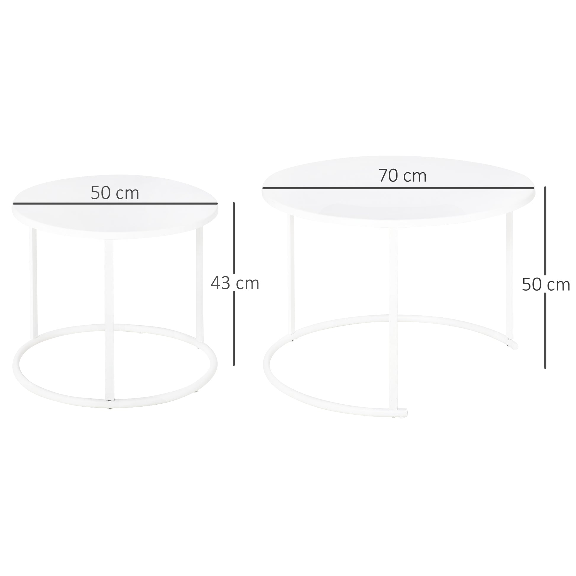 Outsunny Juego de 2 Mesas de Café Ø70x50 cm y Φ50x43 cm Mesitas Auxiliares Redondas de Metal para Jardín Salón Domitorio Carga Máxima de 25 kg Blanco