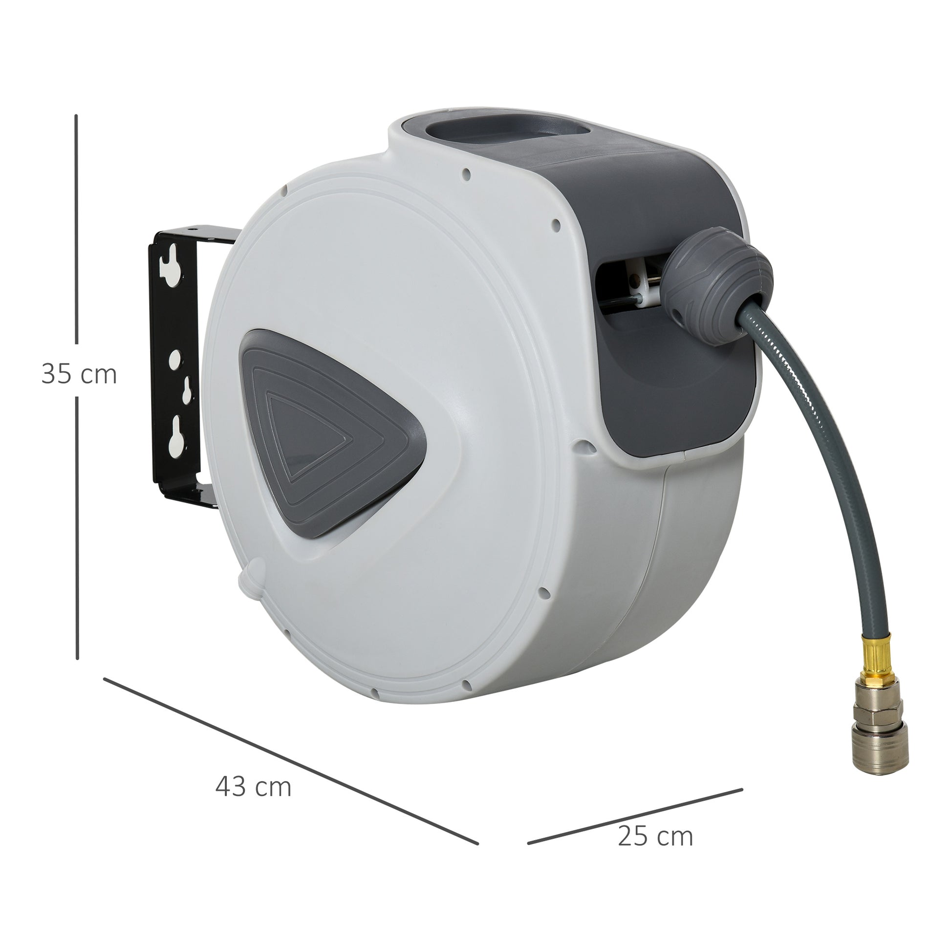 DURHAND Carrete de Manguera de Aire Comprimido Automático de 20 m Conector de 1/4'' BSP con Soporte para Pared Giratorio 180° Diámetro Interno 3/8'' (9,5x15 mm) Gris