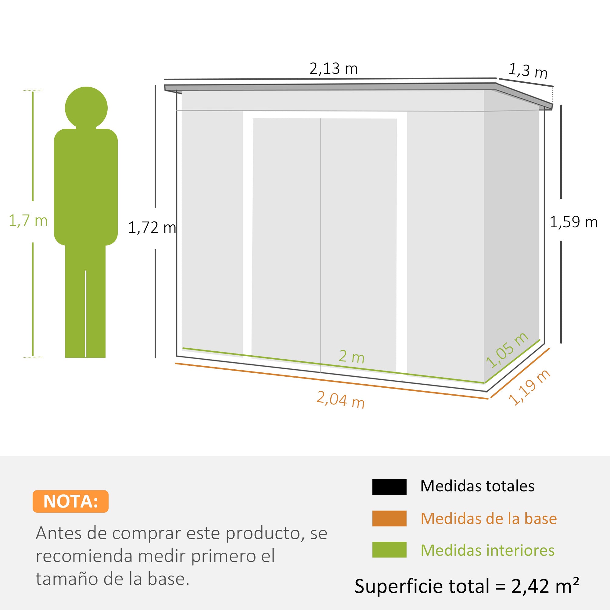 Outsunny Caseta de Jardín Exterior 3,2 m² 213x130x172 cm Cobertizo de Jardín Exterior con Puerta Corredera Techo Inclinado Base Refuerzo (Suelo NO Incluido) y 2 Ventanas Gris Claro