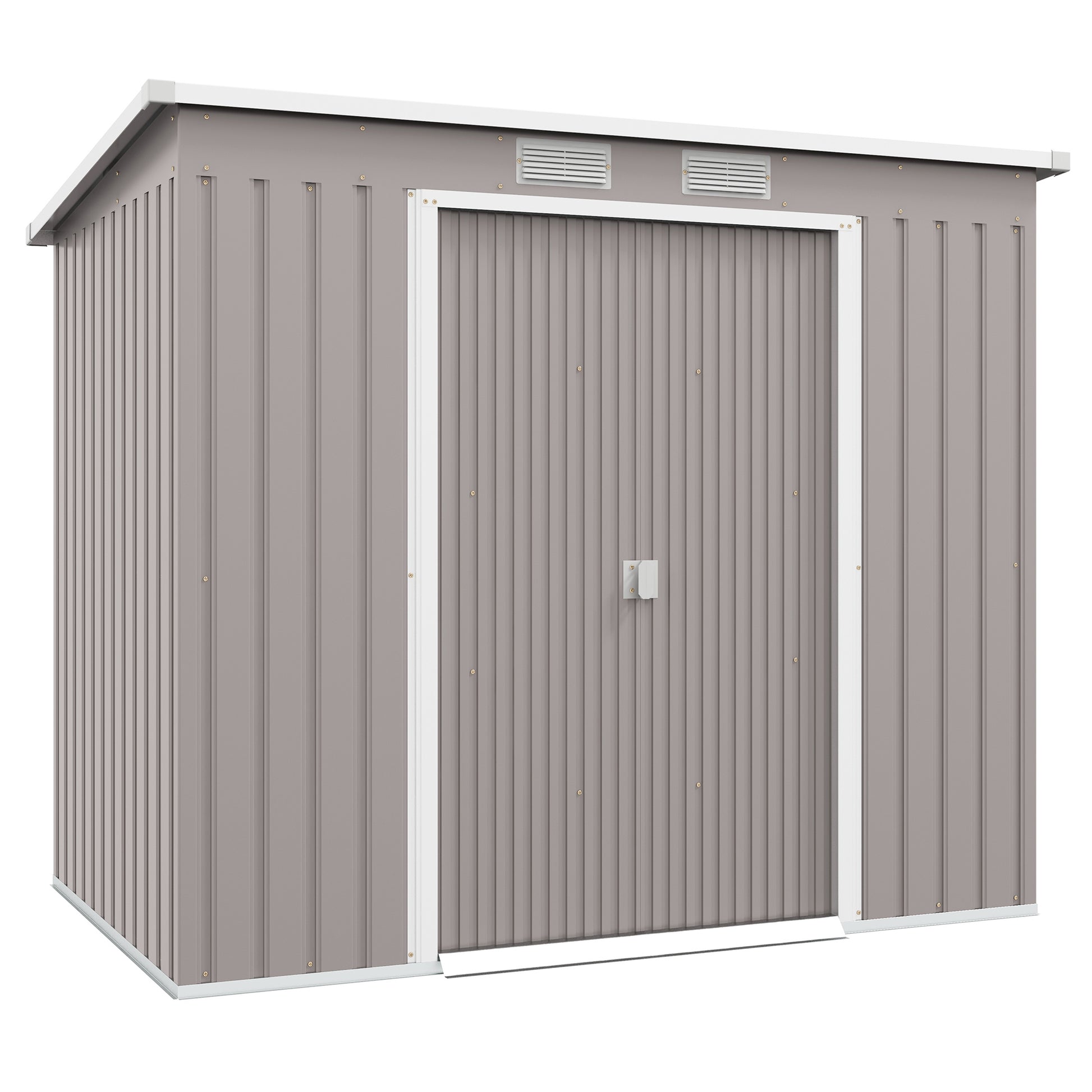 Outsunny Caseta de Jardín Exterior 3,2 m² 213x130x172 cm Cobertizo de Jardín Exterior con Puerta Corredera Techo Inclinado Base Refuerzo (Suelo NO Incluido) y 2 Ventanas Gris Claro