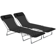 Outsunny Conjunto de 2 Tumbonas Plegables y Reclinables de Jardín con Reposacabezas y Respaldo Ajustable en 5 Niveles Carga 120 kg para Playa Terraza 182x56x24,5 cm Negro