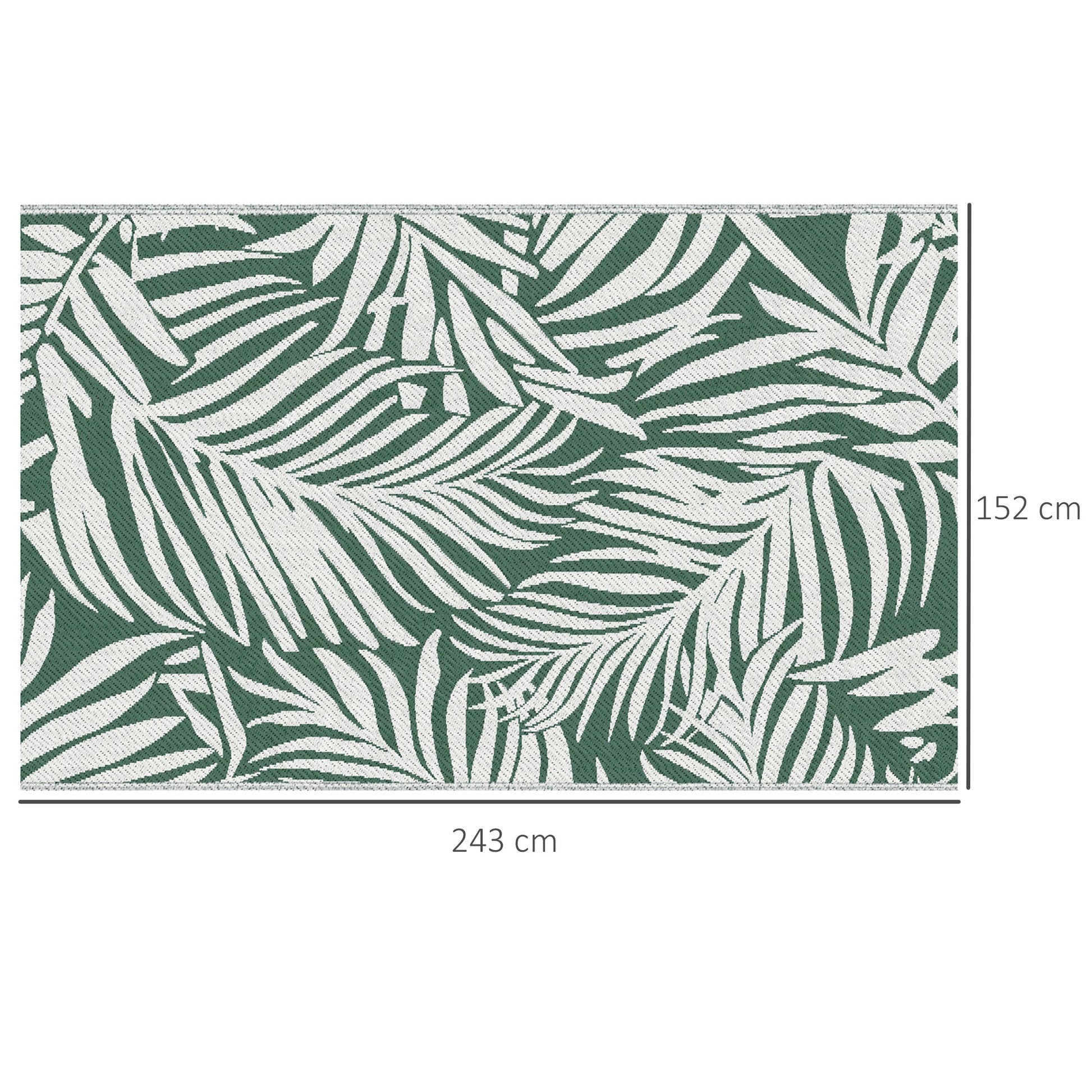 Outsunny Alfombra de Exterior 152x243 cm Alfombra Reversible con Patrón de Hojas para Terraza Balcón Patio Camping Playa Verde Oscuro y Blanco