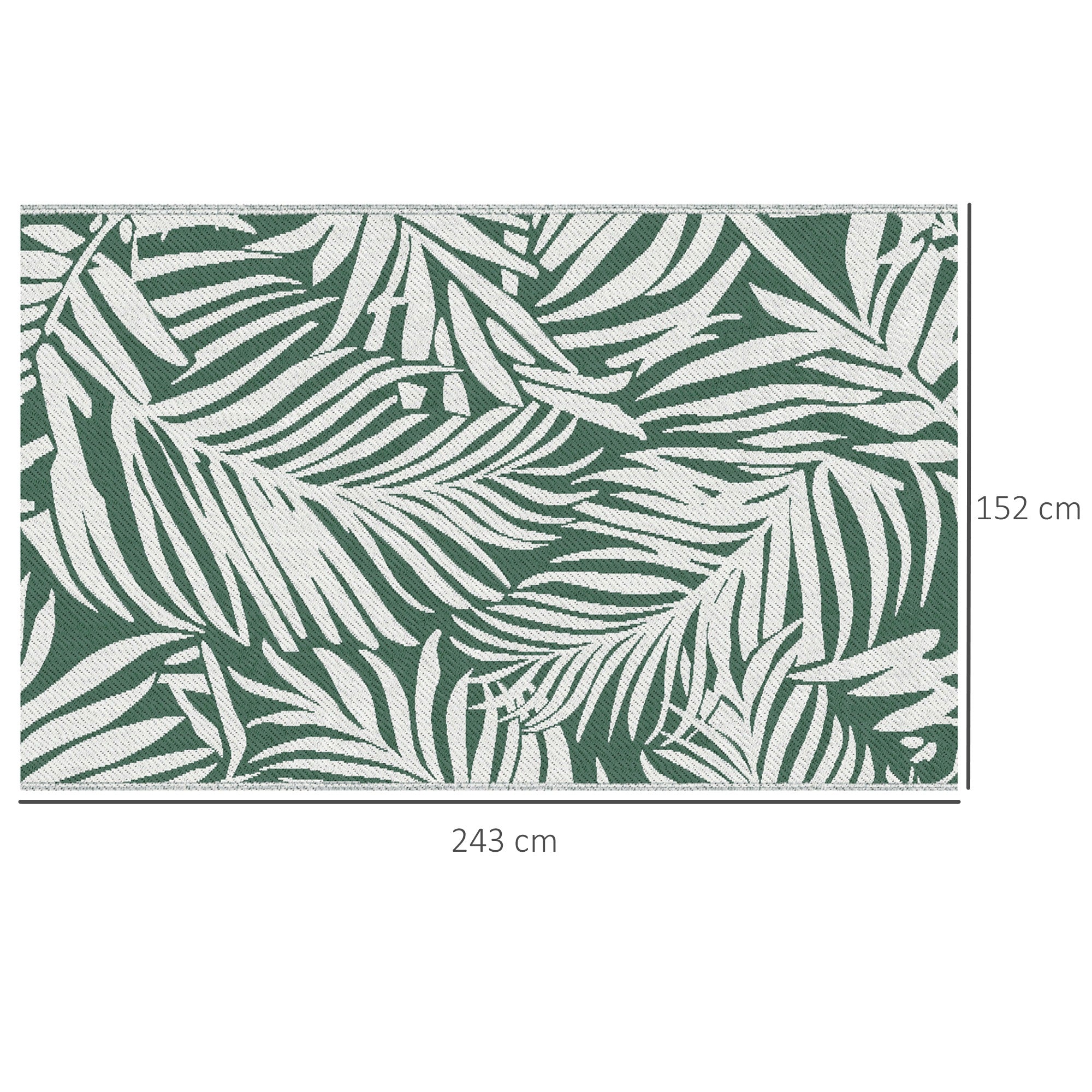 Outsunny Alfombra de Exterior 152x243 cm Alfombra Reversible con Patrón de Hojas para Terraza Balcón Patio Camping Playa Verde Oscuro y Blanco