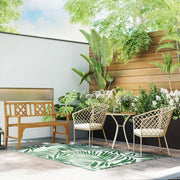 Outsunny Alfombra de Exterior 152x243 cm Alfombra Reversible con Patrón de Hojas para Terraza Balcón Patio Camping Playa Verde Oscuro y Blanco