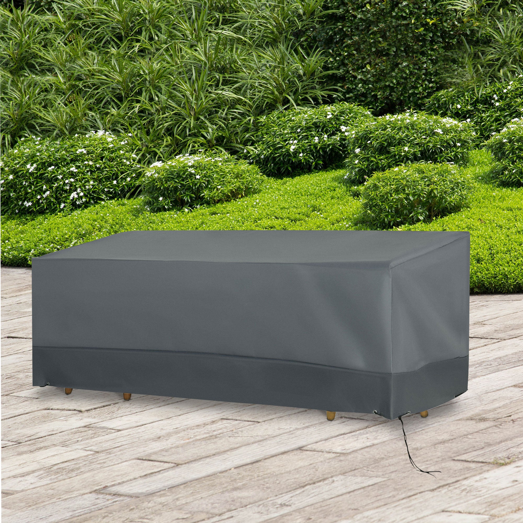 Outsunny Funda Protectora para Muebles de Jardín Tela Oxford 600D Impermeable Cubierta de Muebles de Mesas Sillas Sofás Exterior con Cordón y Hebilla 190,5x72x76 cm Gris