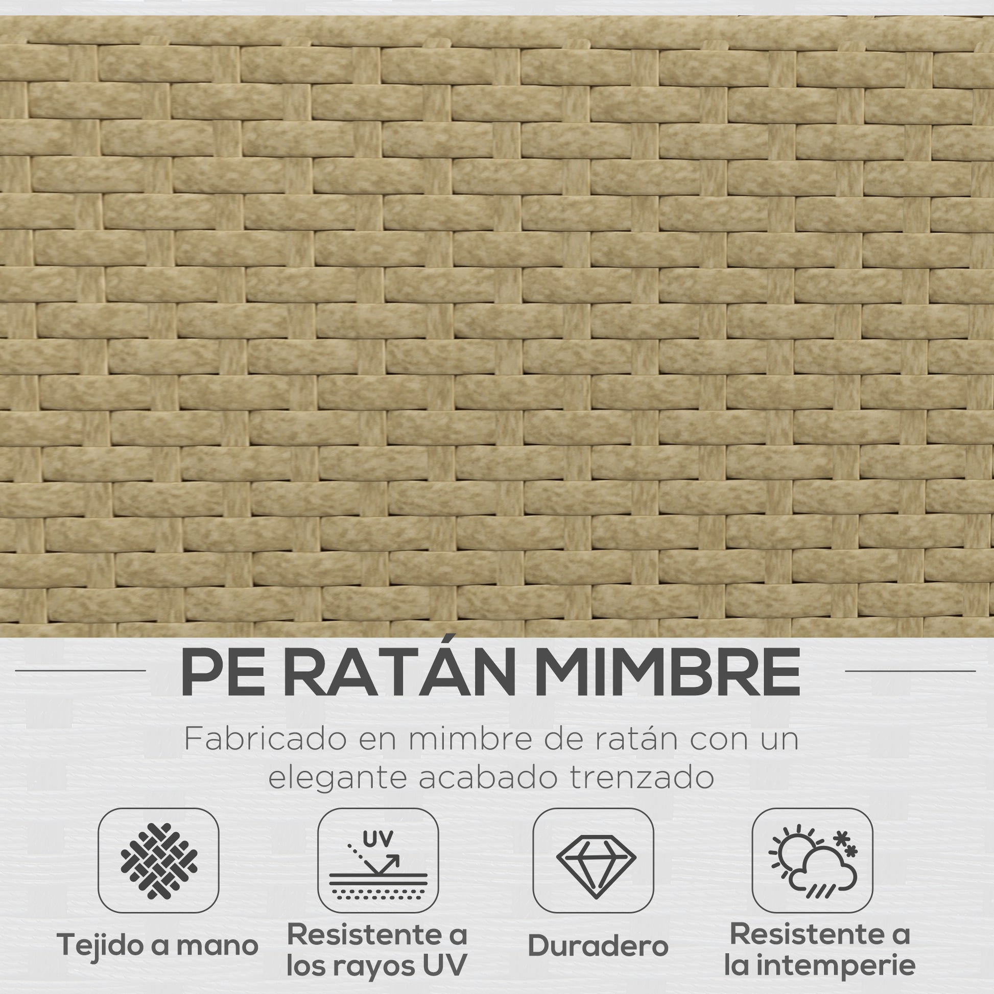 Outsunny Conjunto de Muebles Ratán de 3 Piezas Mesa de Centro Sofá Doble y Sofá de 3 Plazas con Cojines Extraíbles para Exterior Jardín Terraza Patio Acero Beige