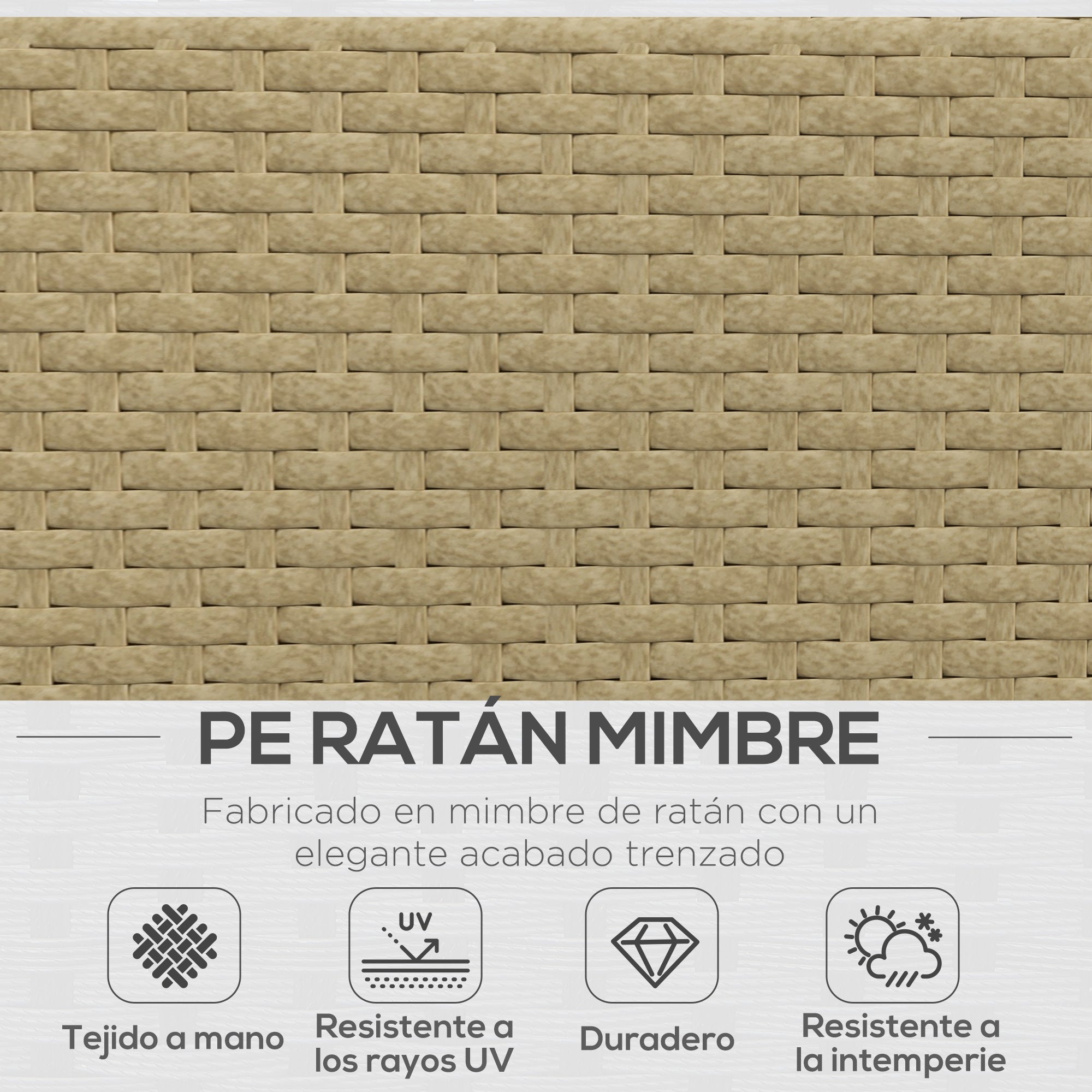 Outsunny Conjunto de Muebles Ratán de 3 Piezas Mesa de Centro Sofá Doble y Sofá de 3 Plazas con Cojines Extraíbles para Exterior Jardín Terraza Patio Acero Beige