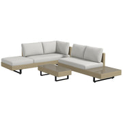 Outsunny Conjunto de Muebles Ratán de 3 Piezas Mesa de Centro Sofá Doble y Sofá de 3 Plazas con Cojines Extraíbles para Exterior Jardín Terraza Patio Acero Beige