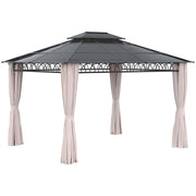 Outsunny Cenador para Jardín 3,6x3 m con Marco de Alumnio Pabellón para Exterior con Techo de Policarbonato Anti-UV Gazebo para Fiestas Eventos Caqui