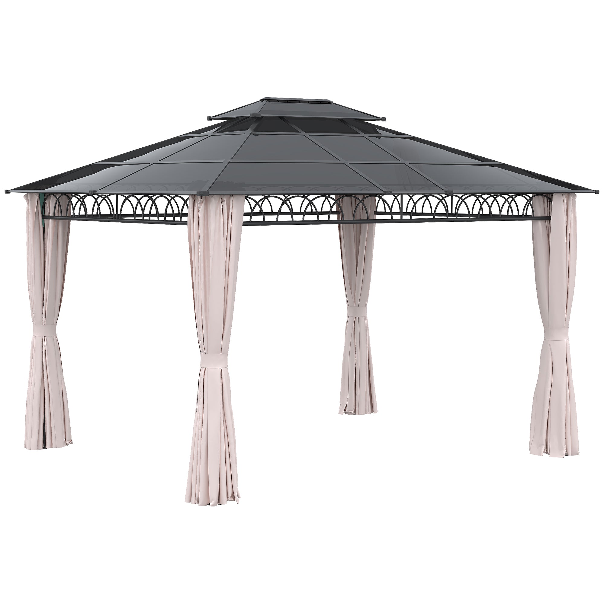 Outsunny Cenador para Jardín 3,6x3 m con Marco de Alumnio Pabellón para Exterior con Techo de Policarbonato Anti-UV Gazebo para Fiestas Eventos Caqui