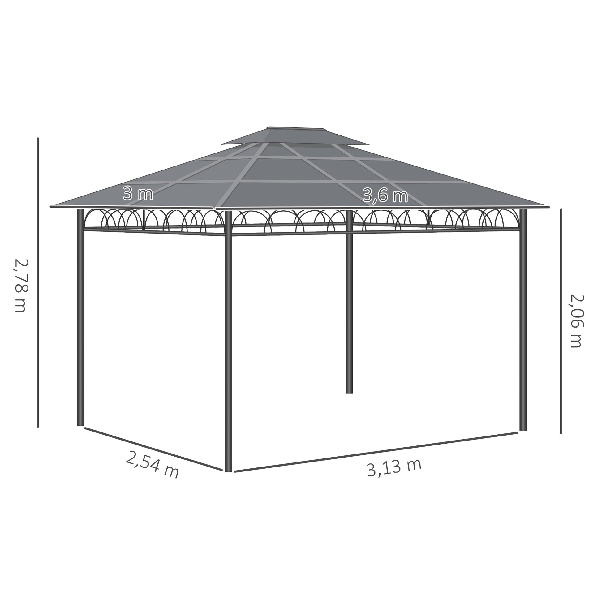 Outsunny Cenador para Jardín 3,6x3 m con Marco de Alumnio Pabellón para Exterior con Techo de Policarbonato Anti-UV Gazebo para Fiestas Eventos Caqui