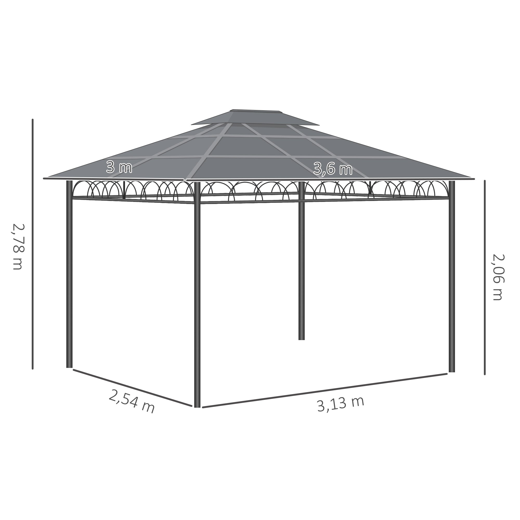 Outsunny Cenador para Jardín 3,6x3 m con Marco de Alumnio Pabellón para Exterior con Techo de Policarbonato Anti-UV Gazebo para Fiestas Eventos Caqui