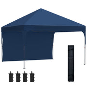 Outsunny Cenador Plegable 3x3m Ajustable en Altura Carpa de Jardín con 1 Pared Lateral Techo de Ventilación 4 Sacos de Arena y Bolsa de Transporte Impermeable Gazebo para Exterior Camping Fiestas Azul