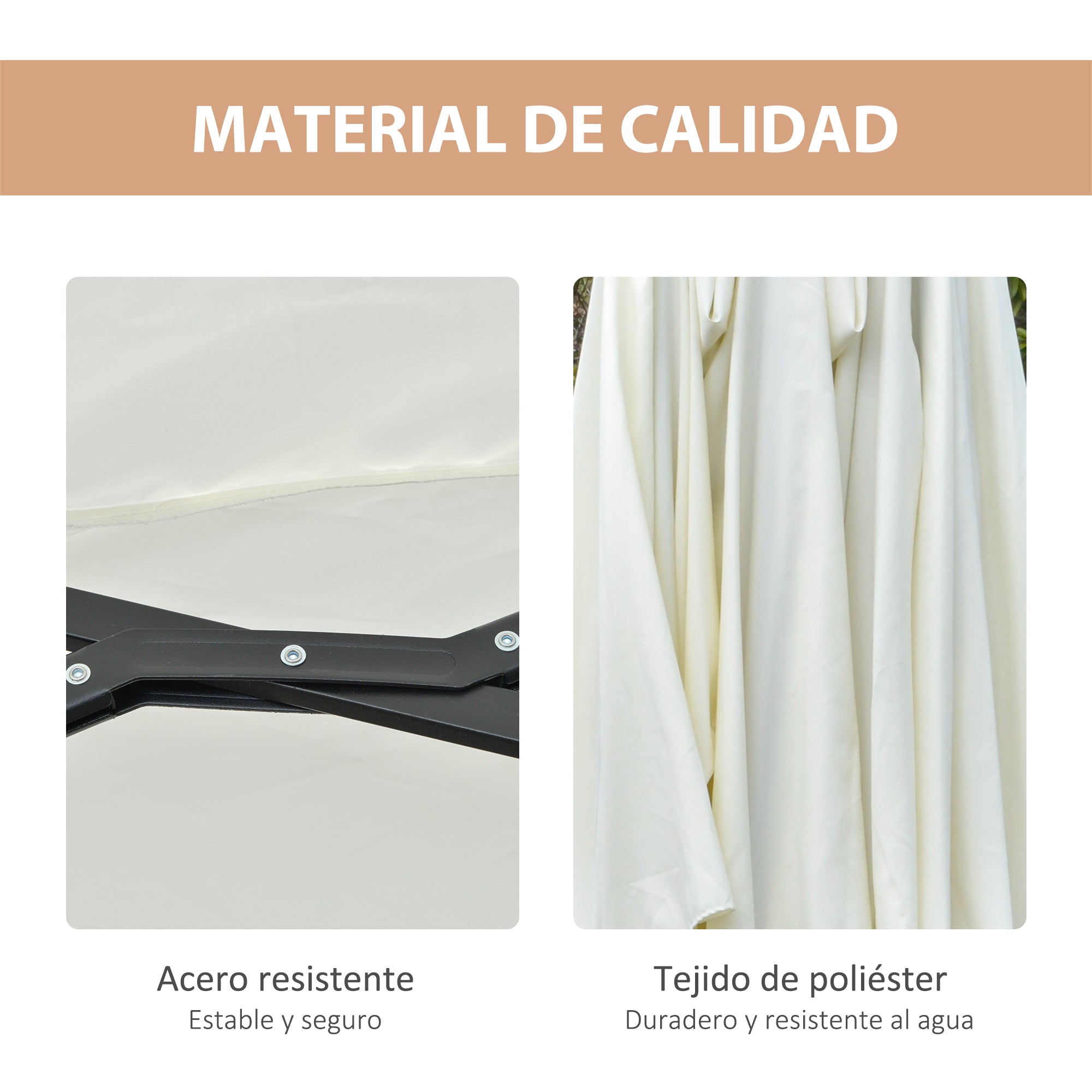 Outsunny Sombrilla Doble con 48 Luces LED, 4,5x2,65 m, Sombrilla Terraza Exterior con Manivela Manual, Resistente al Agua y Protección Solar, Parasol para Jardín, Terraza, Patio y Piscina, Crema