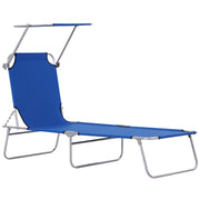 Outsunny Tumbona Plegable Tumbona de Jardín Exterior Reclinable con Toldo Desmontable con Ángulo Regulable Respaldo Ajustable en 4 Niveles para Terraza Piscina Patio 187x58x36 cm Azul