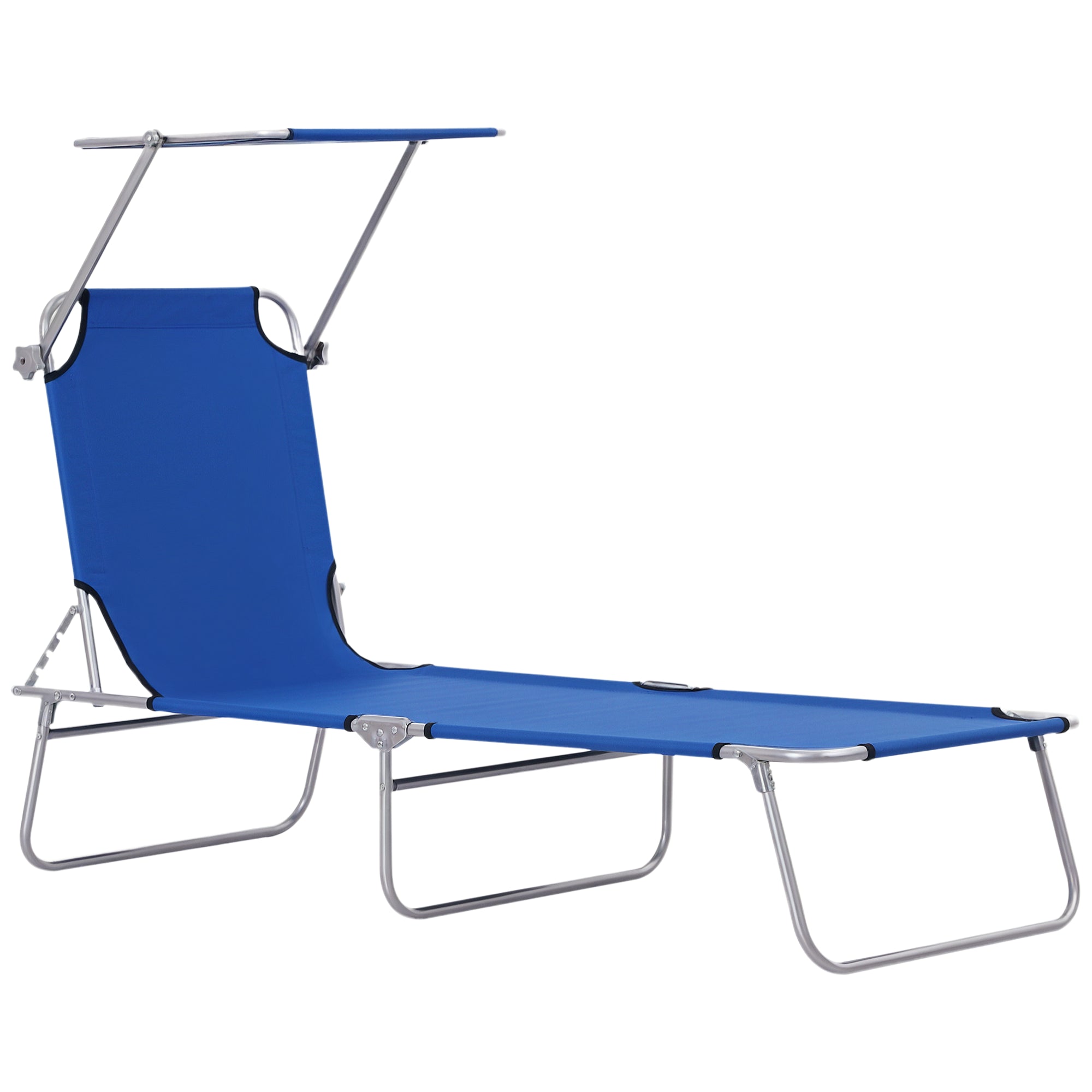 Outsunny Tumbona Plegable Tumbona de Jardín Exterior Reclinable con Toldo Desmontable con Ángulo Regulable Respaldo Ajustable en 4 Niveles para Terraza Piscina Patio 187x58x36 cm Azul