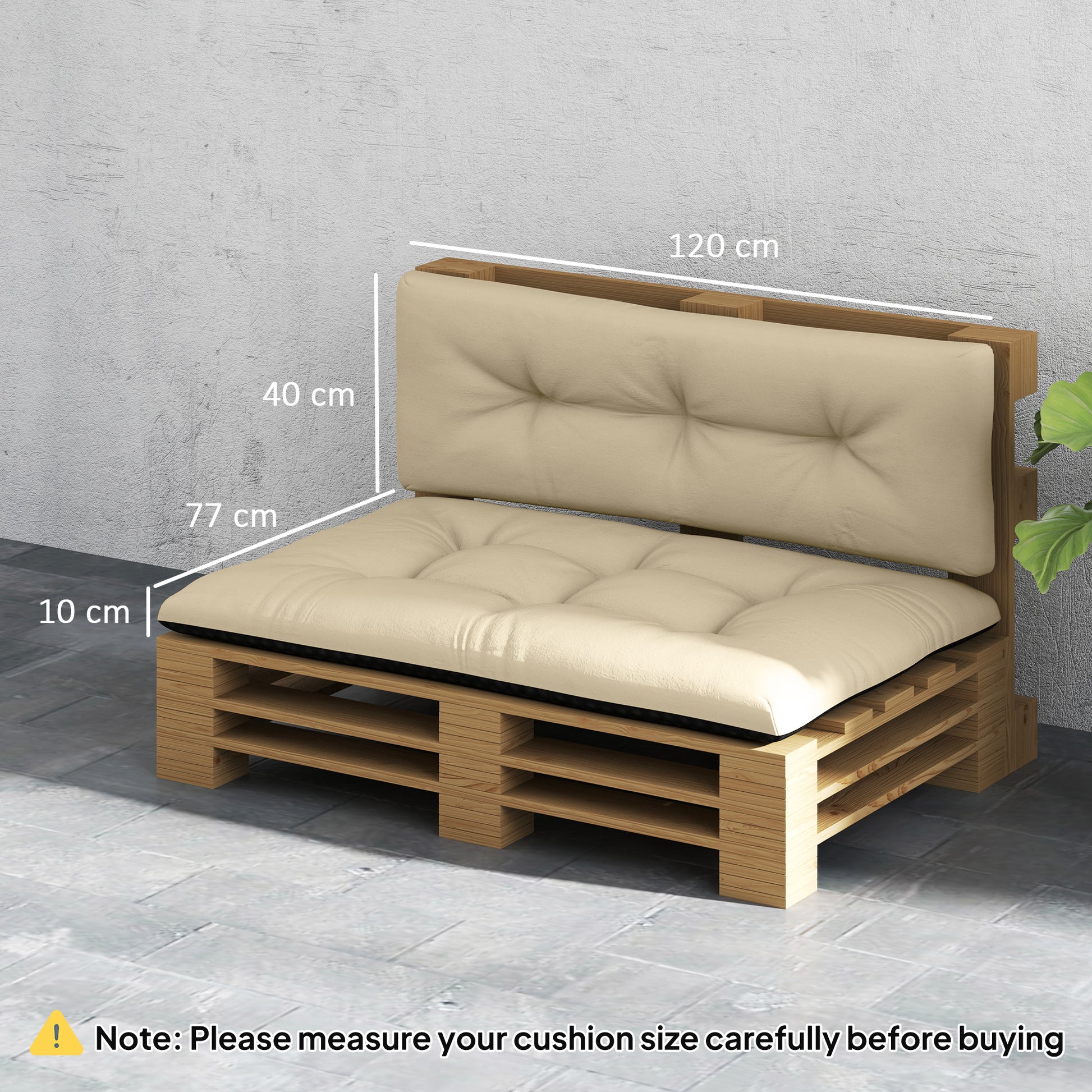 Outsunny Conjunto de 2 Cojines para Palets con Tela Resistente Impermeable Anti-UV Cojines Exterior para Jardín Terraza Interior Asiento 120x77 cm Respaldo 120x40 cm Beige
