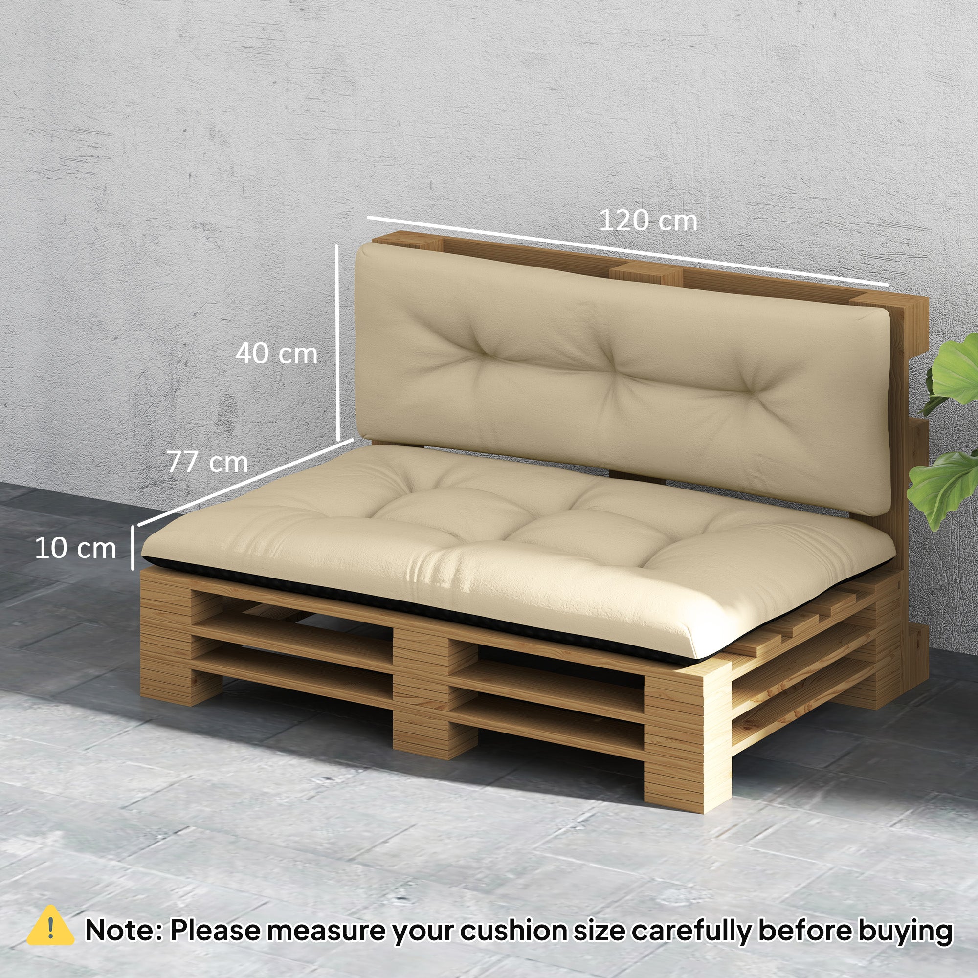 Outsunny Conjunto de 2 Cojines para Palets con Tela Resistente Impermeable Anti-UV Cojines Exterior para Jardín Terraza Interior Asiento 120x77 cm Respaldo 120x40 cm Beige