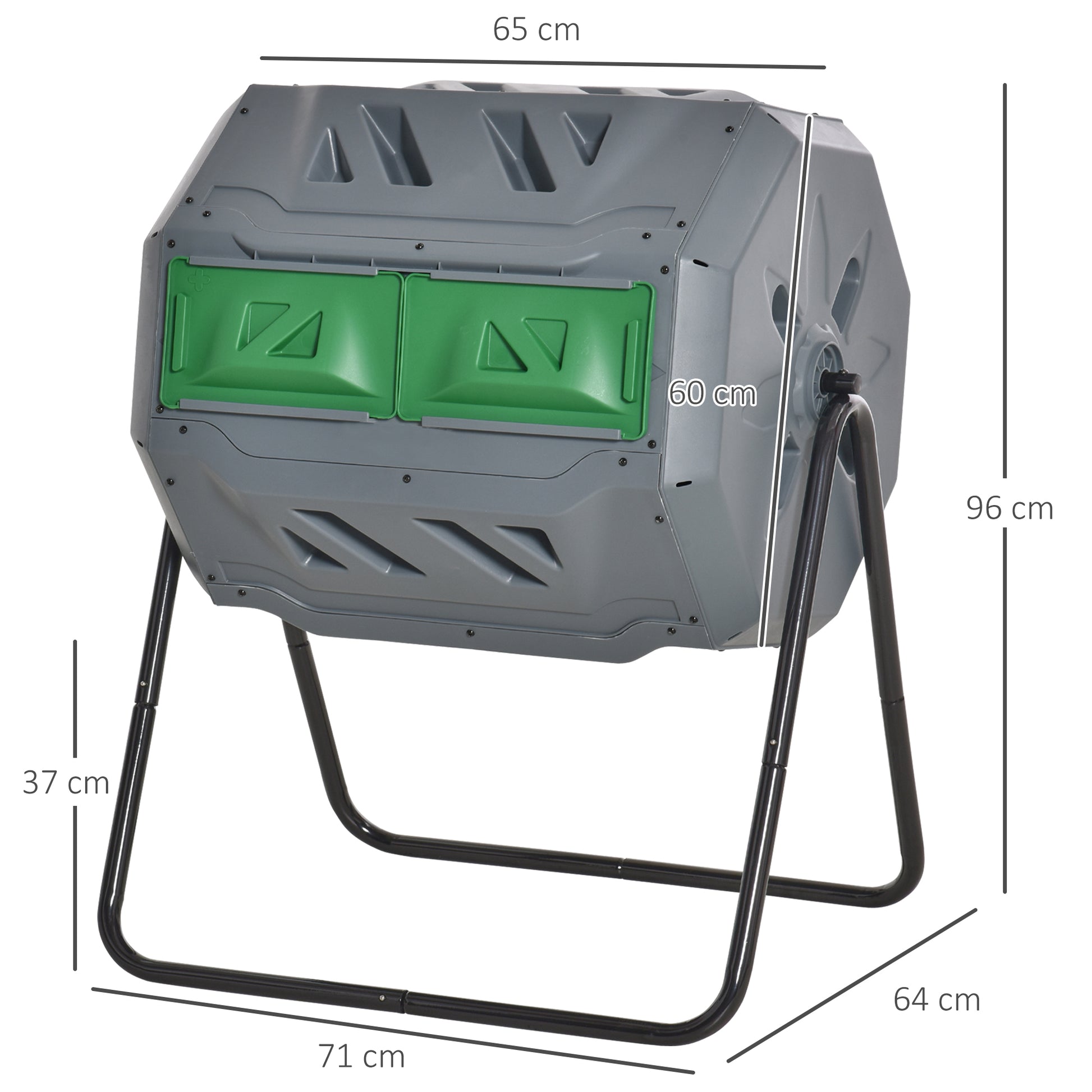 Outsunny Compostador Giratorio de 160L Contenedor de Compostaje de Jardín de Doble Cámara Compostadora con Aberturas de Ventilación y Patas de Acero 71x65x96 cm Gris