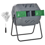 Outsunny Compostador Giratorio de 160L Contenedor de Compostaje de Jardín de Doble Cámara Compostadora con Aberturas de Ventilación y Patas de Acero 71x65x96 cm Gris