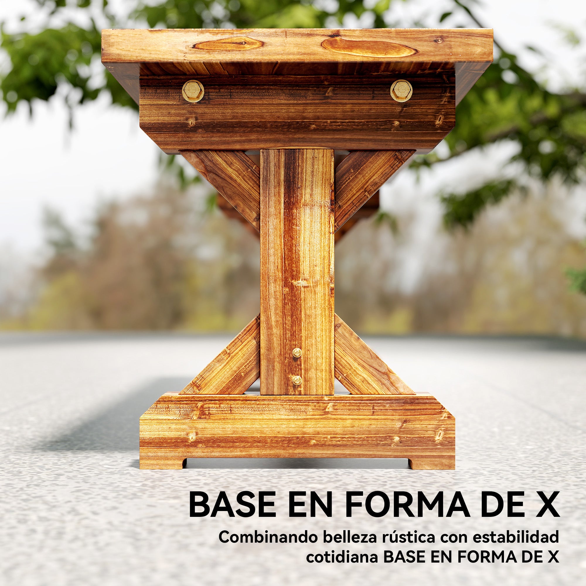 Outsunny Banco de Jardín de Madera, Banco Rústico Exterior de 2 Plazas con Base en Forma de X, Carga 240 kg, para Patio, Porche, Parque, Balcón, 114x40x46 cm, Carbonizado