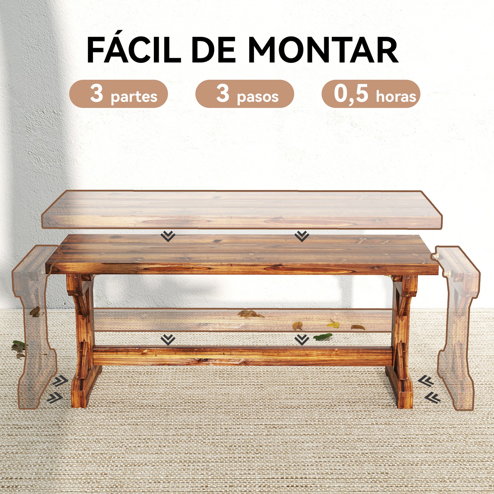 Outsunny Banco de Jardín de Madera, Banco Rústico Exterior de 2 Plazas con Base en Forma de X, Carga 240 kg, para Patio, Porche, Parque, Balcón, 114x40x46 cm, Carbonizado
