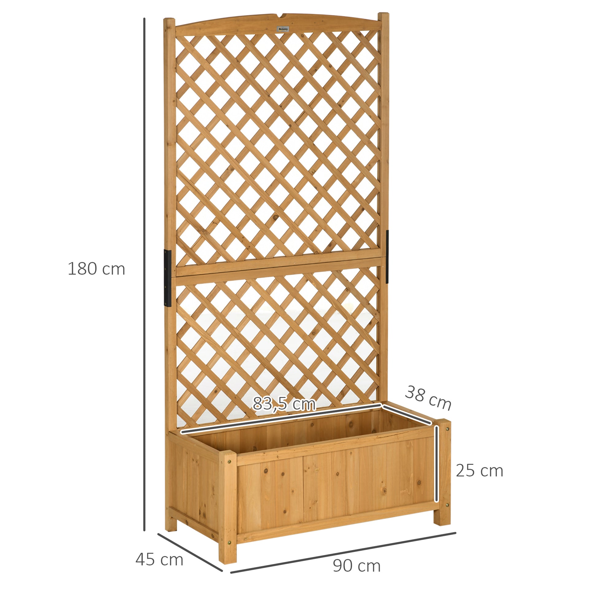 Outsunny Arriate de Jardín con Enrejado Jardinera con Celosía Macetero con Soporte para Trepadora Cultivos Plantas Flores para Exterior Patio Terraza Balcón 90x45x180 cm Natural