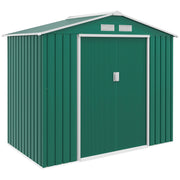 Outsunny Cobertizo de Jardín 2,42m² con Base de Refuerzo Sin Suelo 213x130x185 cm Caseta de Jardín Exterior con 2 Puertas Correderas y 4 Ventanas para Almacenamiento de Herramientas Verde Oscuro