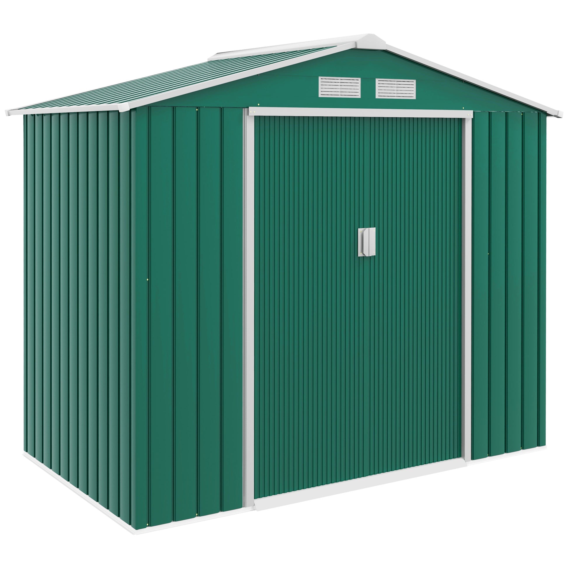 Outsunny Cobertizo de Jardín 2,42m² con Base de Refuerzo Sin Suelo 213x130x185 cm Caseta de Jardín Exterior con 2 Puertas Correderas y 4 Ventanas para Almacenamiento de Herramientas Verde Oscuro