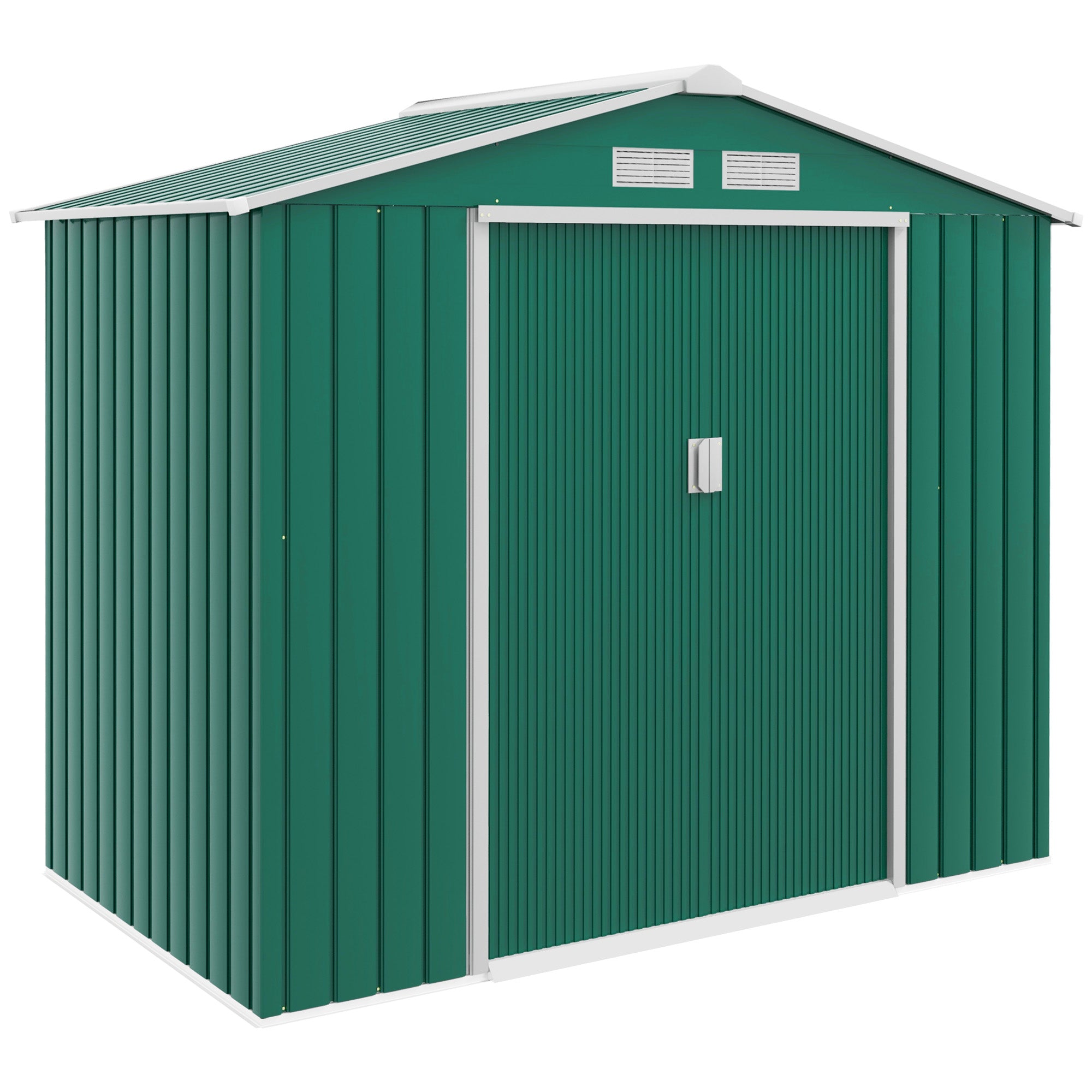 Outsunny Cobertizo de Jardín 2,42m² con Base de Refuerzo Sin Suelo 213x130x185 cm Caseta de Jardín Exterior con 2 Puertas Correderas y 4 Ventanas para Almacenamiento de Herramientas Verde Oscuro