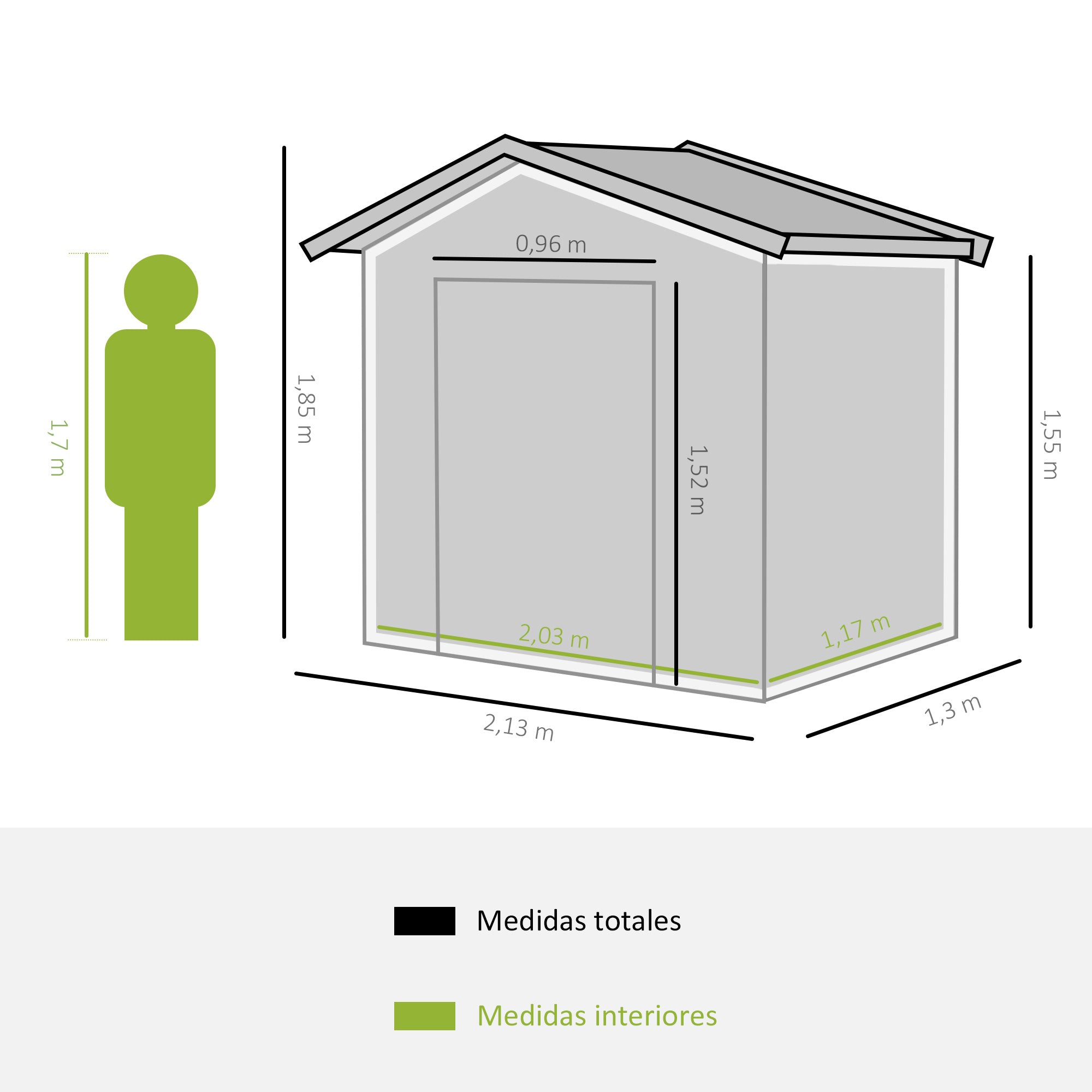 Outsunny Cobertizo de Jardín 2,42m² con Base de Refuerzo Sin Suelo 213x130x185 cm Caseta de Jardín Exterior con 2 Puertas Correderas y 4 Ventanas para Almacenamiento de Herramientas Verde Oscuro
