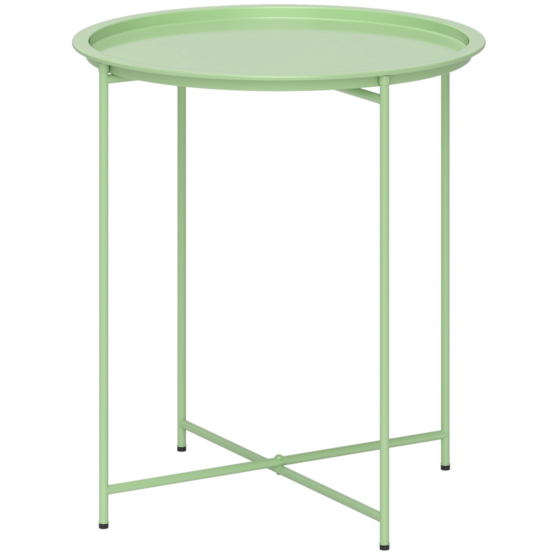Outsunny Mesa Auxiliar Redonda Mesa de Jardín Exterior con Bandeja Extraíble Patas Plegables Mesa para Exterior Terraza Patio Ø46x50 cm Verde