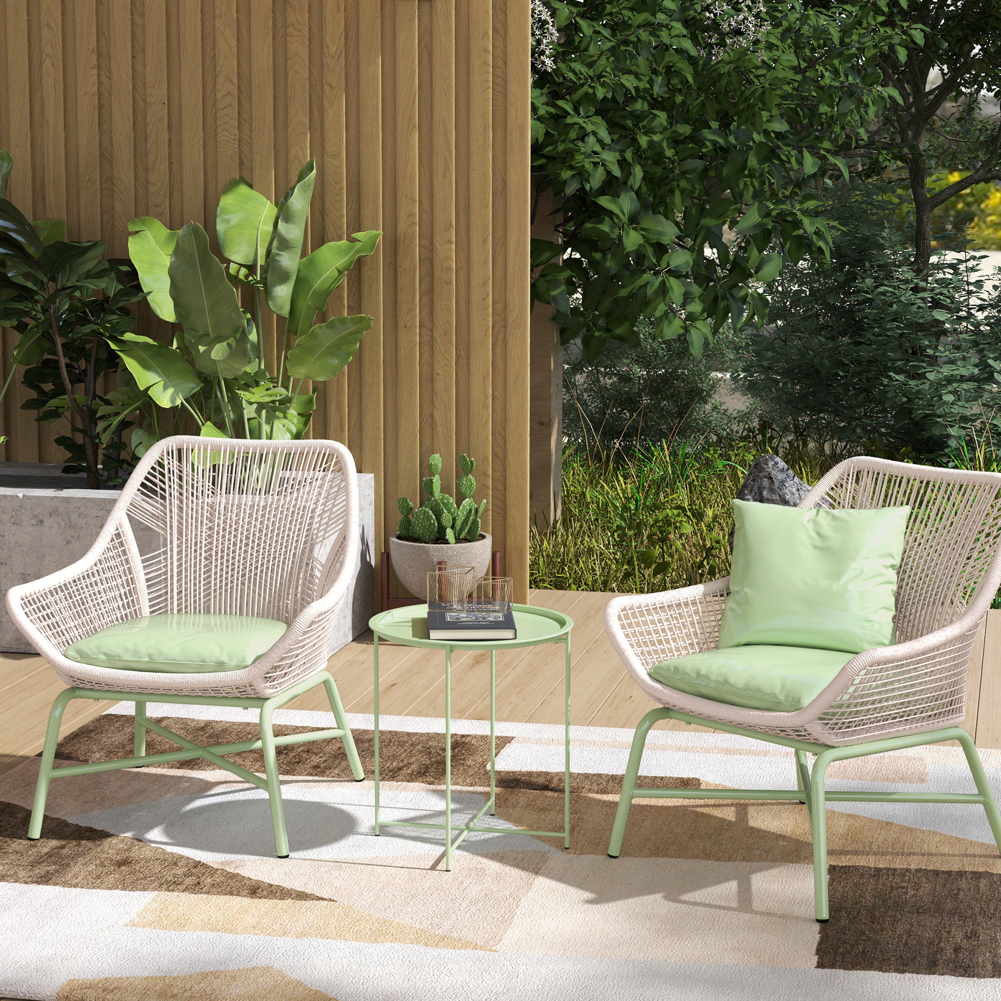 Outsunny Mesa Auxiliar Redonda Mesa de Jardín Exterior con Bandeja Extraíble Patas Plegables Mesa para Exterior Terraza Patio Ø46x50 cm Verde
