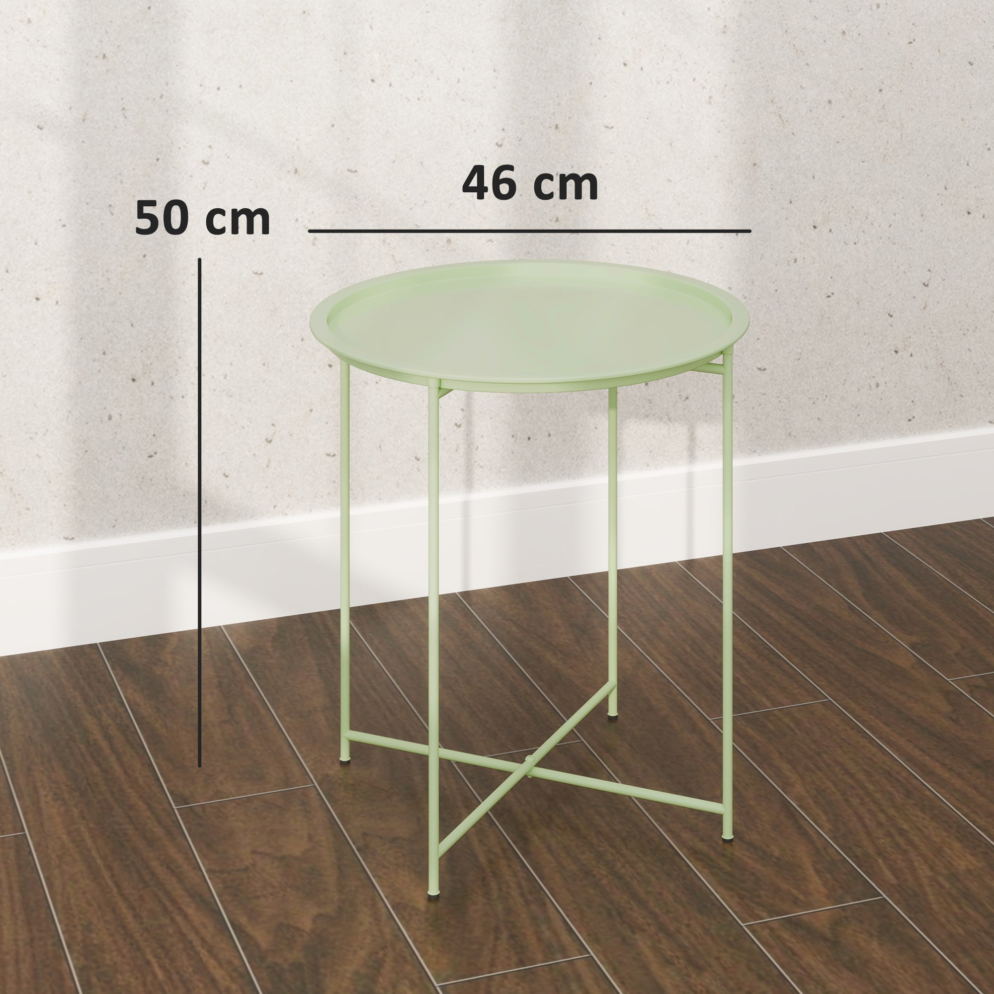 Outsunny Mesa Auxiliar Redonda Mesa de Jardín Exterior con Bandeja Extraíble Patas Plegables Mesa para Exterior Terraza Patio Ø46x50 cm Verde