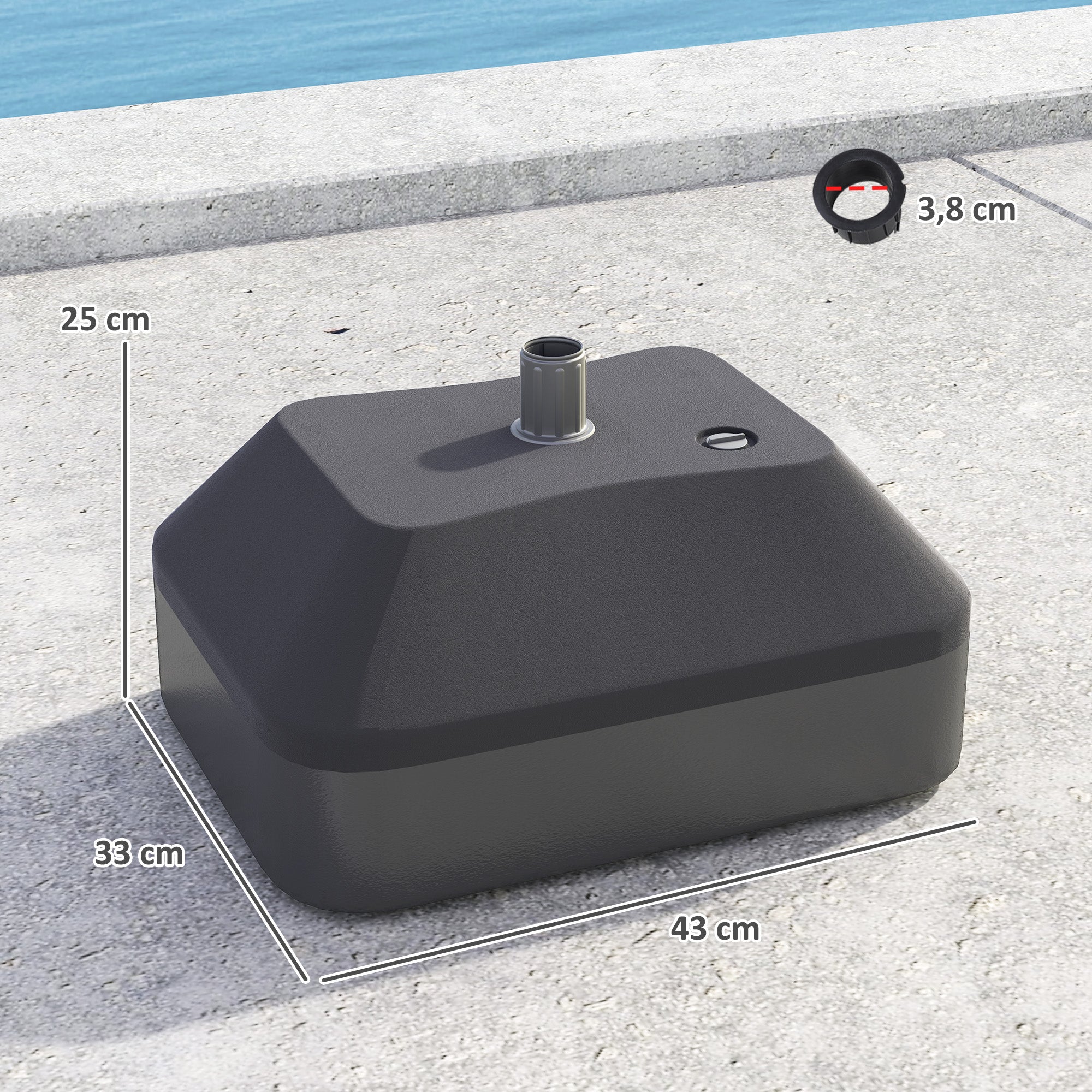 Outsunny Base para Sombrilla Soporte para Parasol Pie para Sombrilla Rellenable con Agua 20L o Arena 24kg para Jardín Terraza Negro