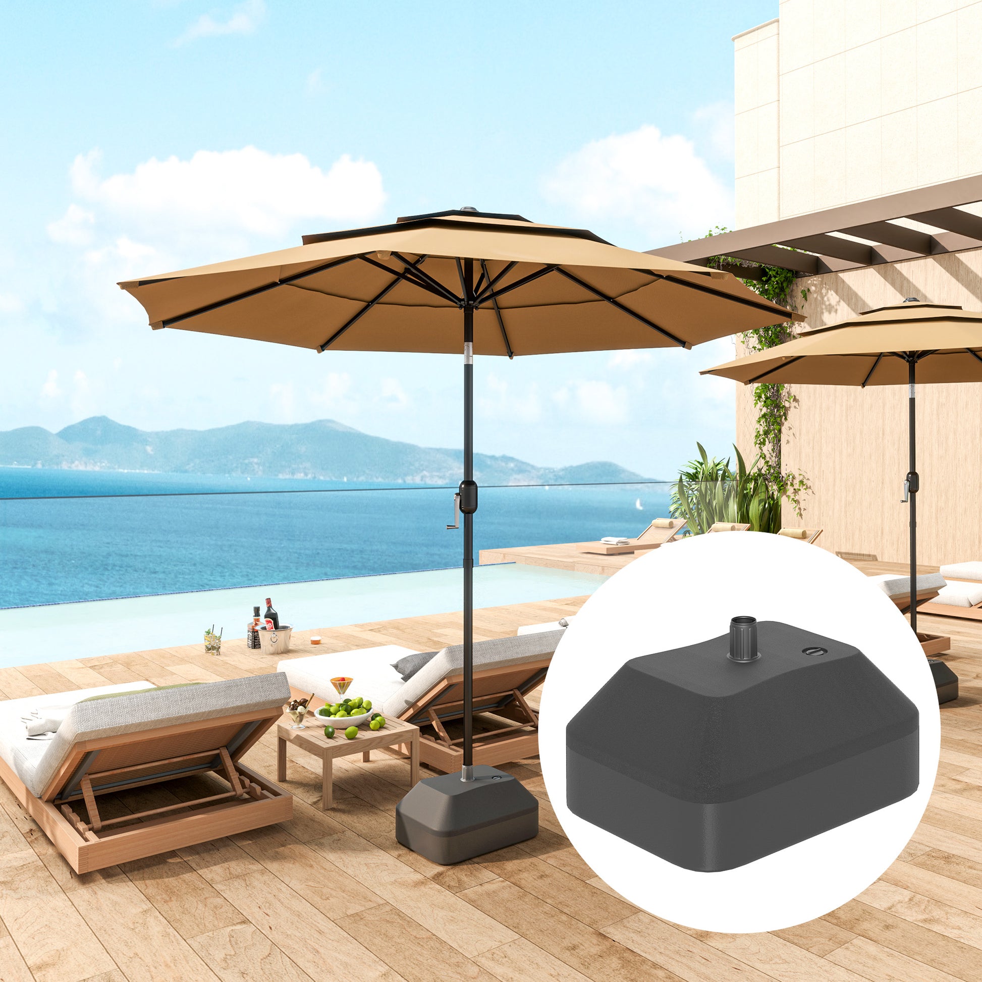 Outsunny Base para Sombrilla Soporte para Parasol Pie para Sombrilla Rellenable con Agua 20L o Arena 24kg para Jardín Terraza Negro