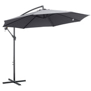 Outsunny Sombrilla de Jardín Ø295x255 cm Parasol Excéntrico Inclinable con Manivela Base Cruzada y Soporte de Metal 8 Varillas para Terraza Exterior Balcón Gris