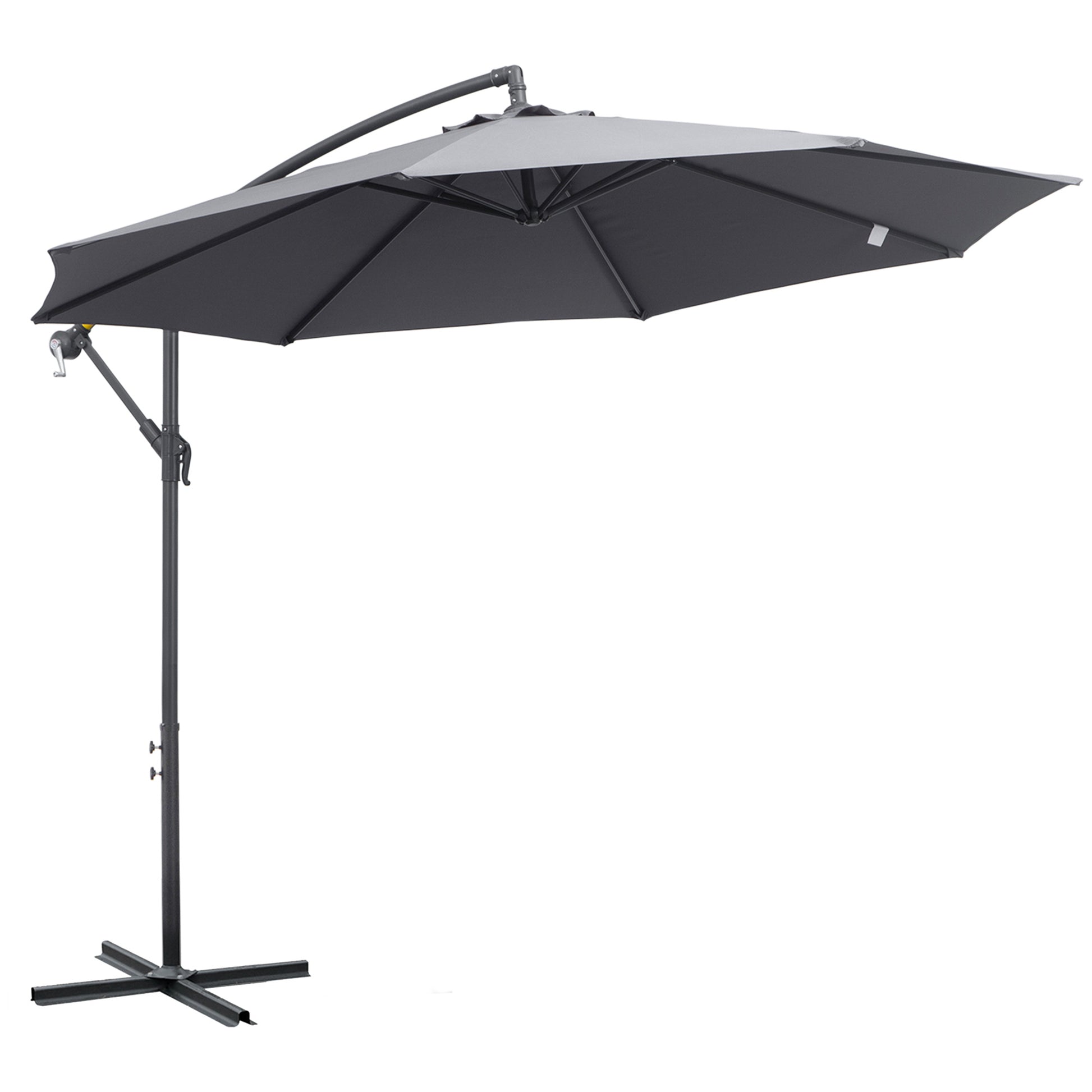 Outsunny Sombrilla de Jardín Ø295x255 cm Parasol Excéntrico Inclinable con Manivela Base Cruzada y Soporte de Metal 8 Varillas para Terraza Exterior Balcón Gris