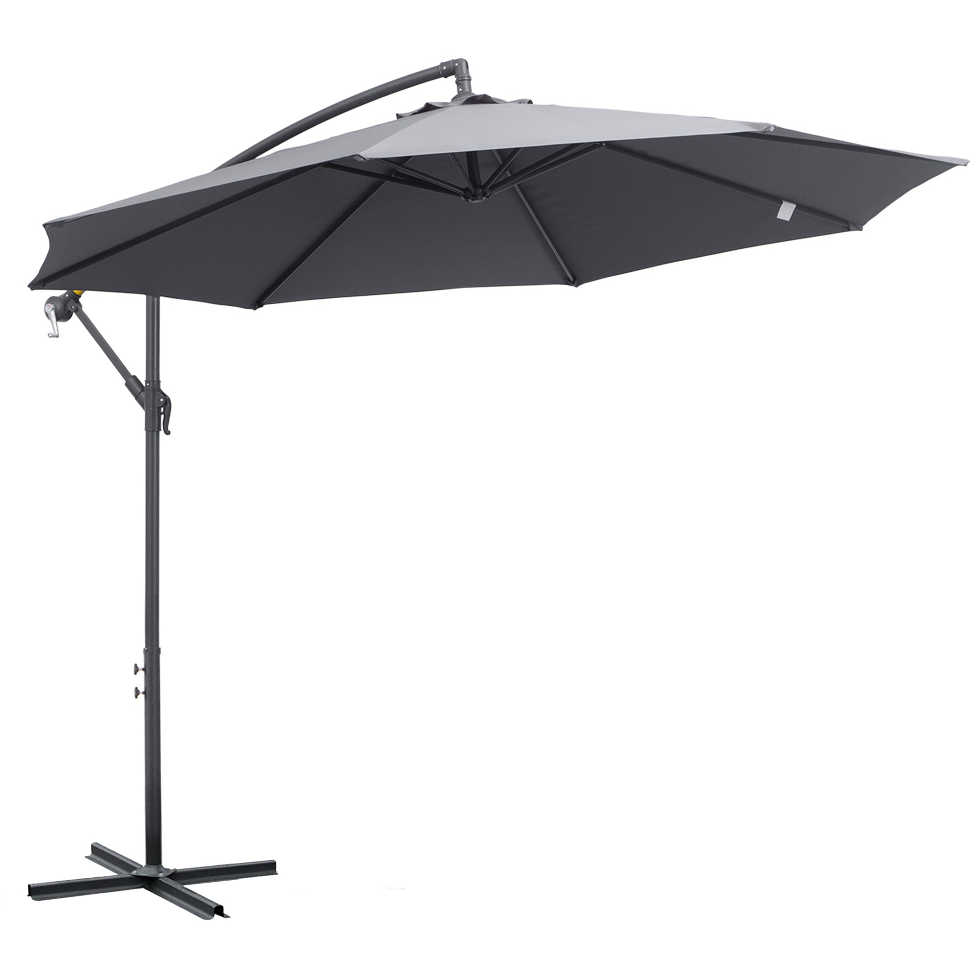 Outsunny Sombrilla de Jardín Ø295x255 cm Parasol Excéntrico Inclinable con Manivela Base Cruzada y Soporte de Metal 8 Varillas para Terraza Exterior Balcón Gris